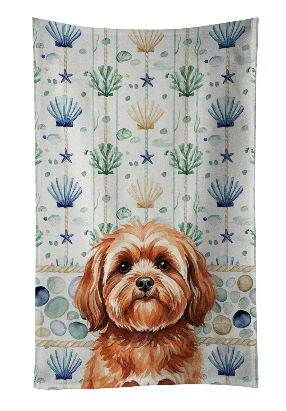 Caroline's Treasures Red Lhasa Apso Coastal Sea Glass Kitchen Towel