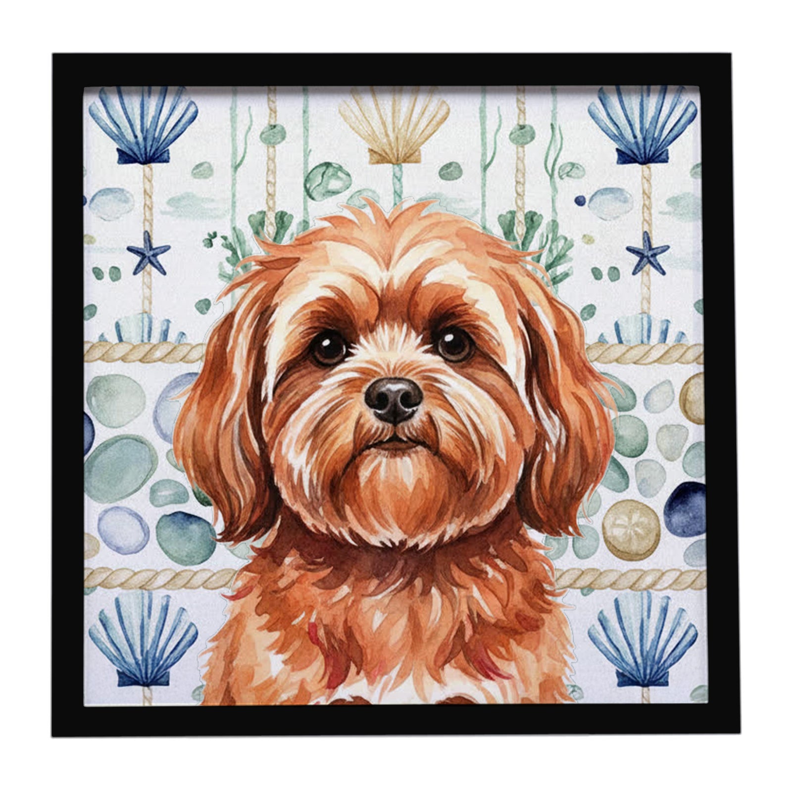Caroline's Treasures Red Lhasa Apso Coastal Sea Glass Framed Metal Print