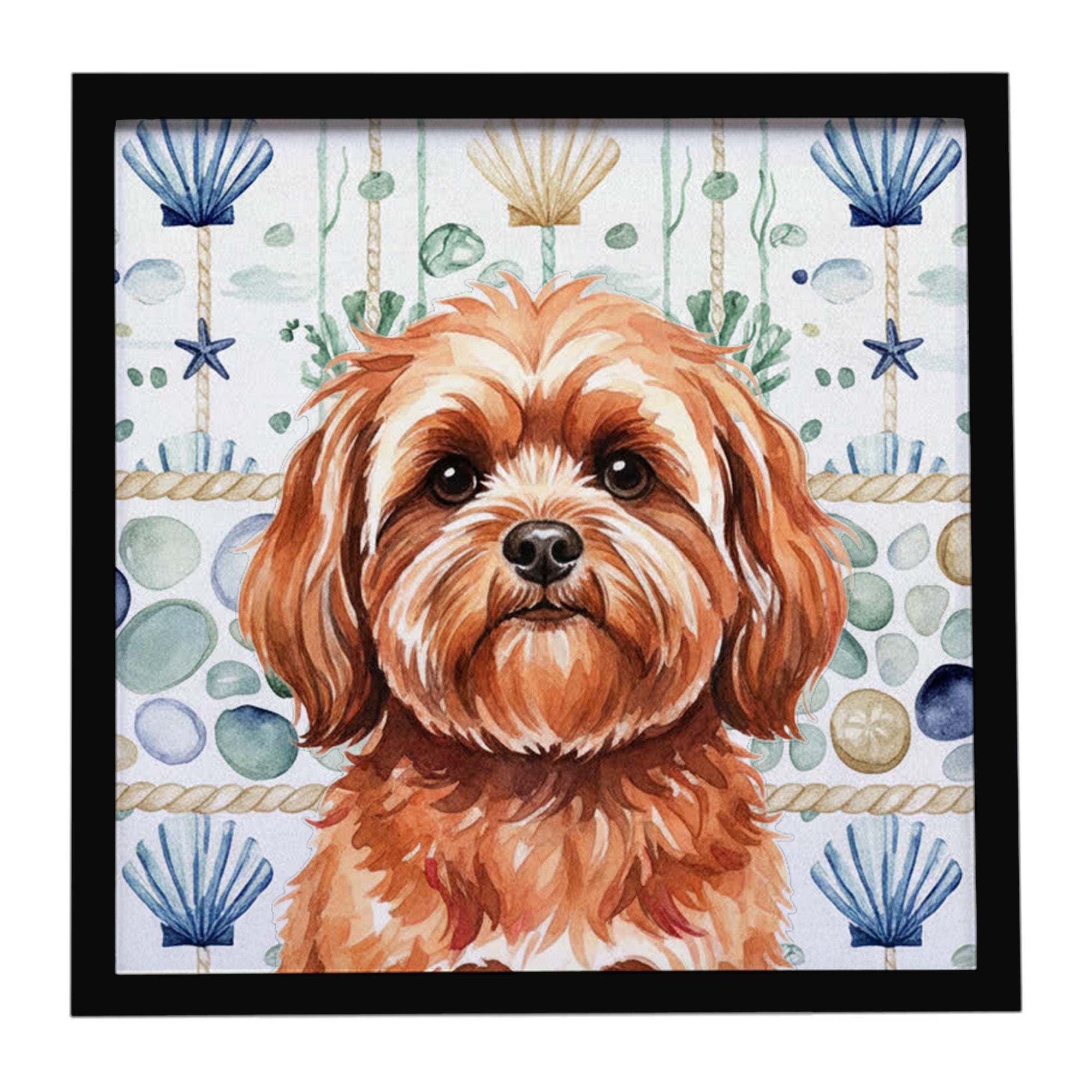 Caroline's Treasures Red Lhasa Apso Coastal Sea Glass Framed Metal Print