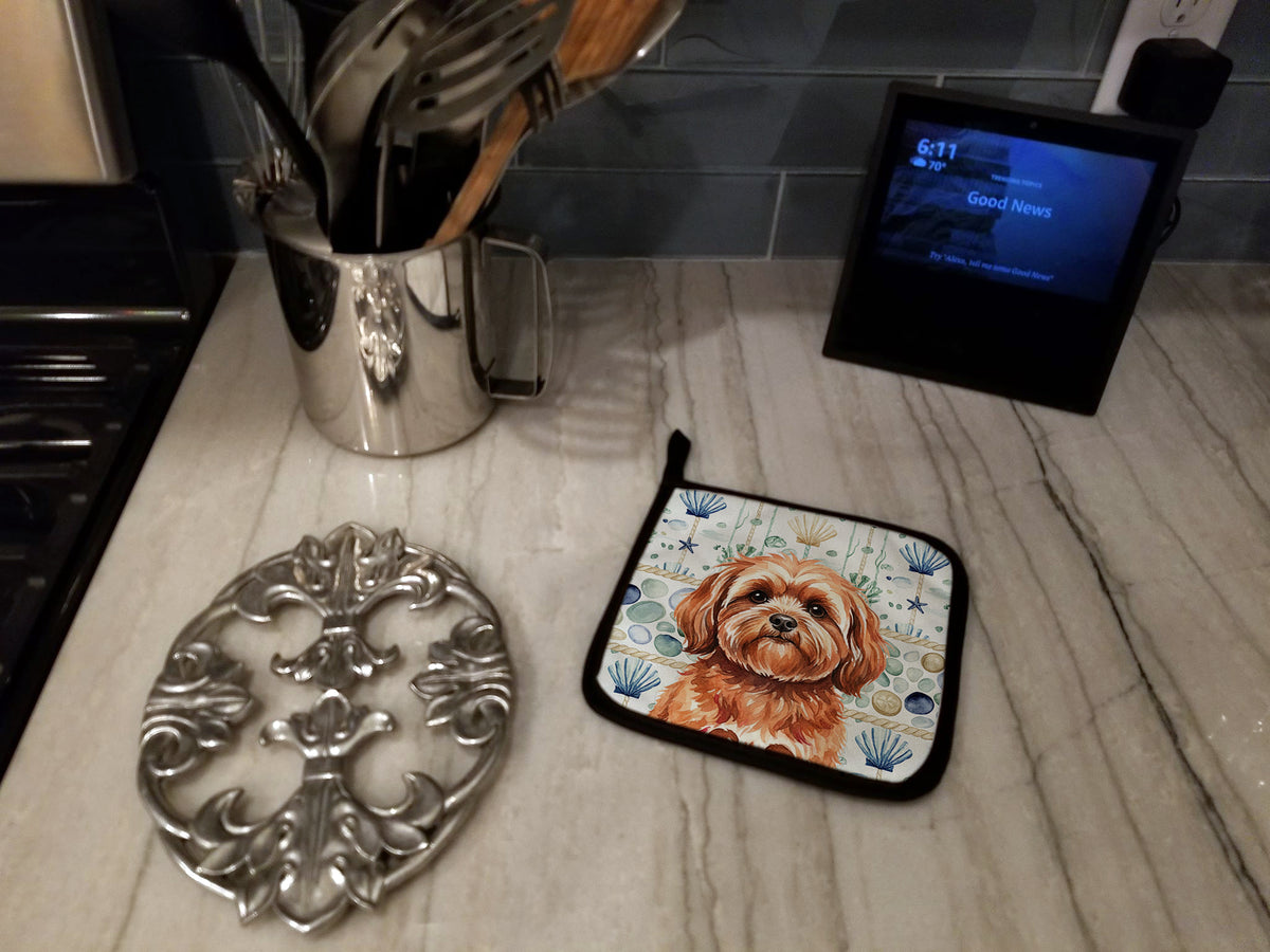 Caroline's Treasures Red Lhasa Apso Coastal Sea Glass Pair of Pot Holders