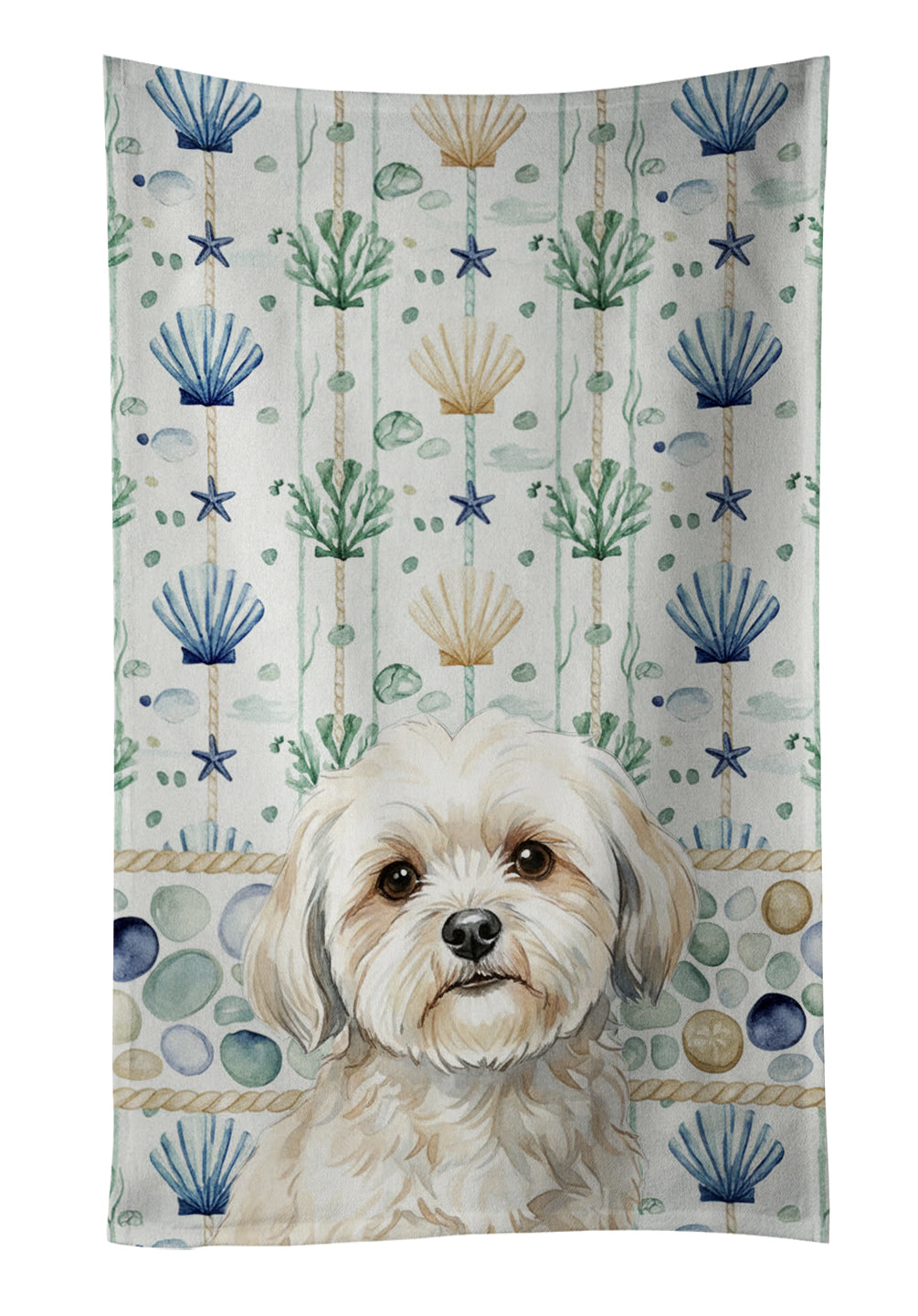 Caroline's Treasures White Lhasa Apso Coastal Sea Glass Kitchen Towel