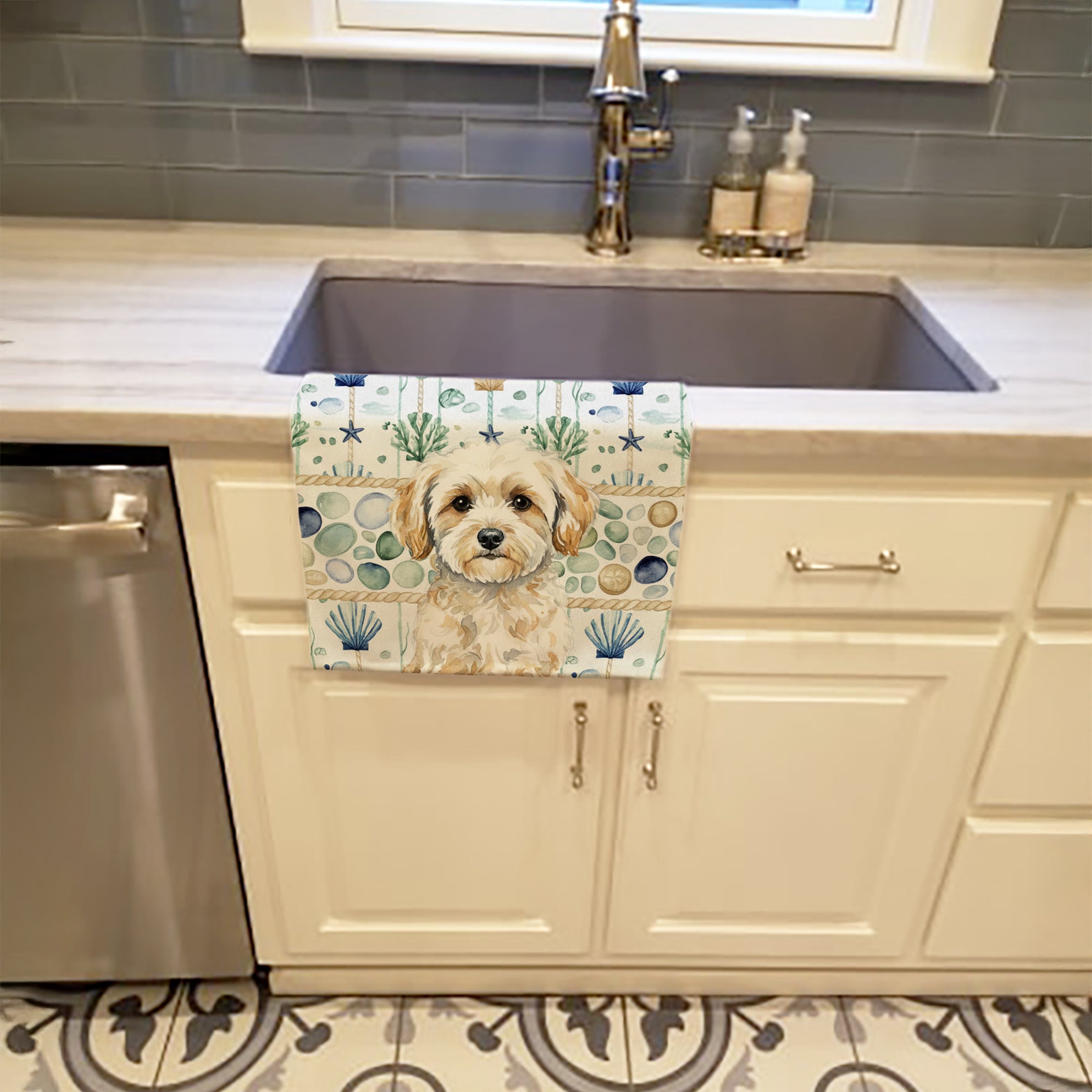 Caroline's Treasures Maltipoo Coastal Sea Glass Kitchen Towel