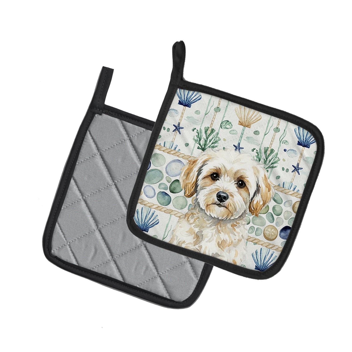 Caroline's Treasures Maltipoo Coastal Sea Glass Pair of Pot Holders
