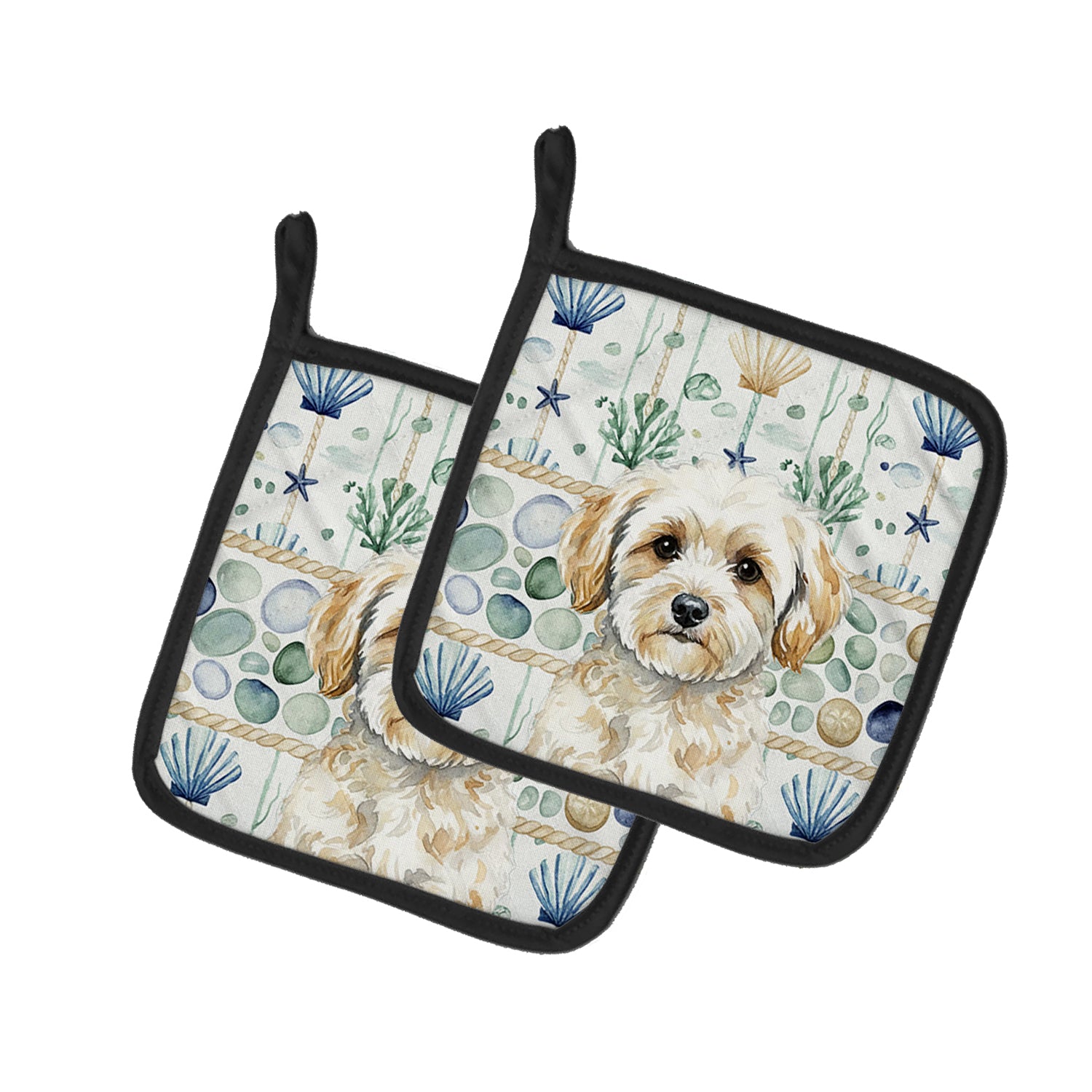 Caroline's Treasures Maltipoo Coastal Sea Glass Pair of Pot Holders