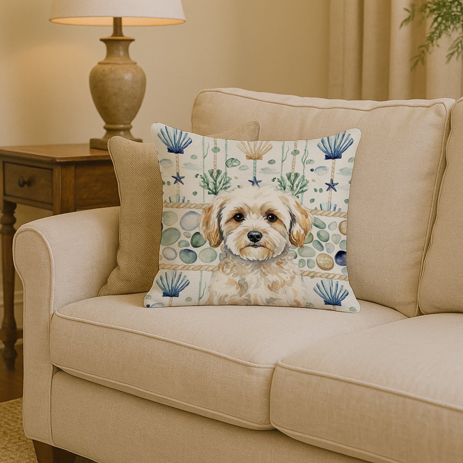 Caroline's Treasures Maltipoo Coastal Sea Glass Throw Pillow