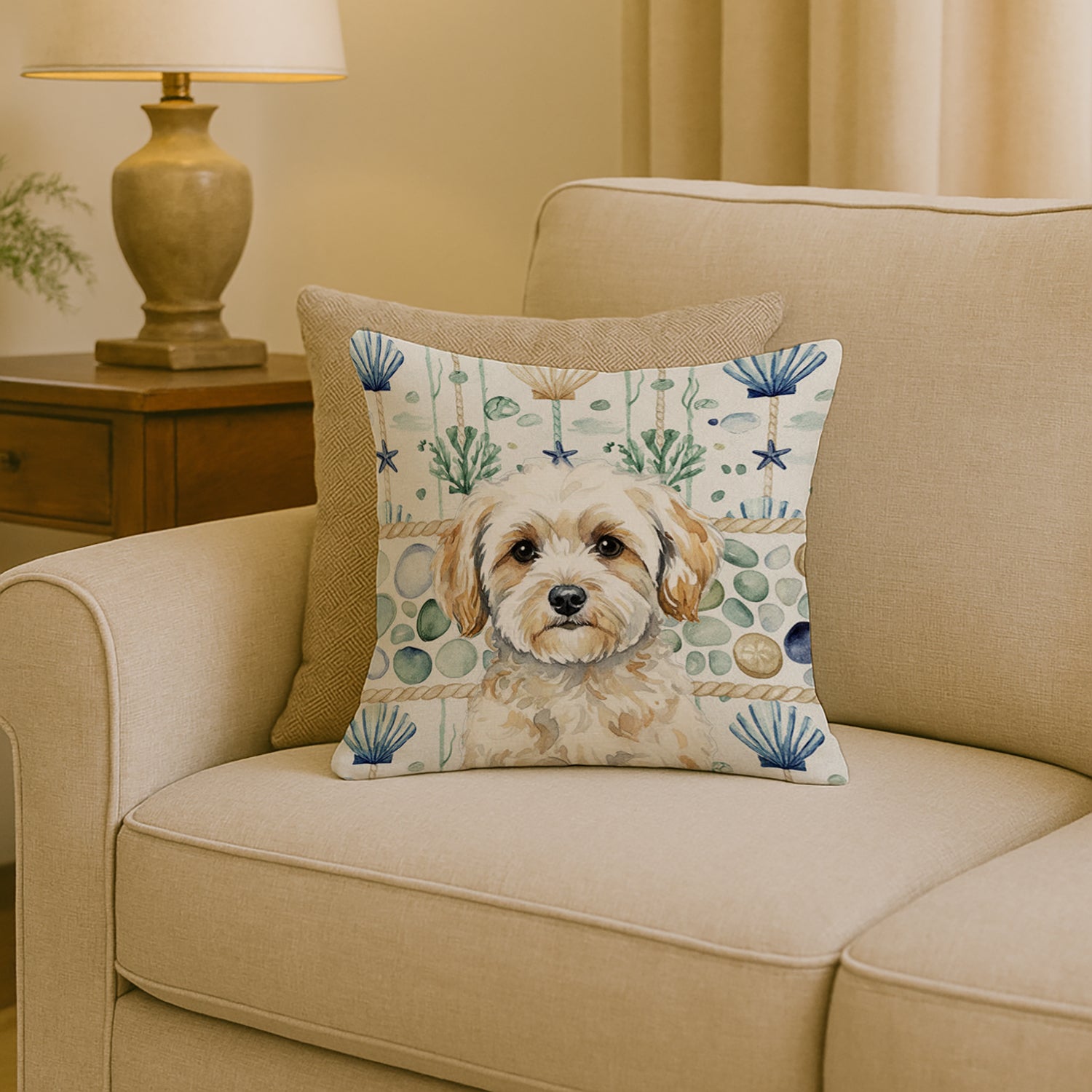 Caroline's Treasures Maltipoo Coastal Sea Glass Throw Pillow