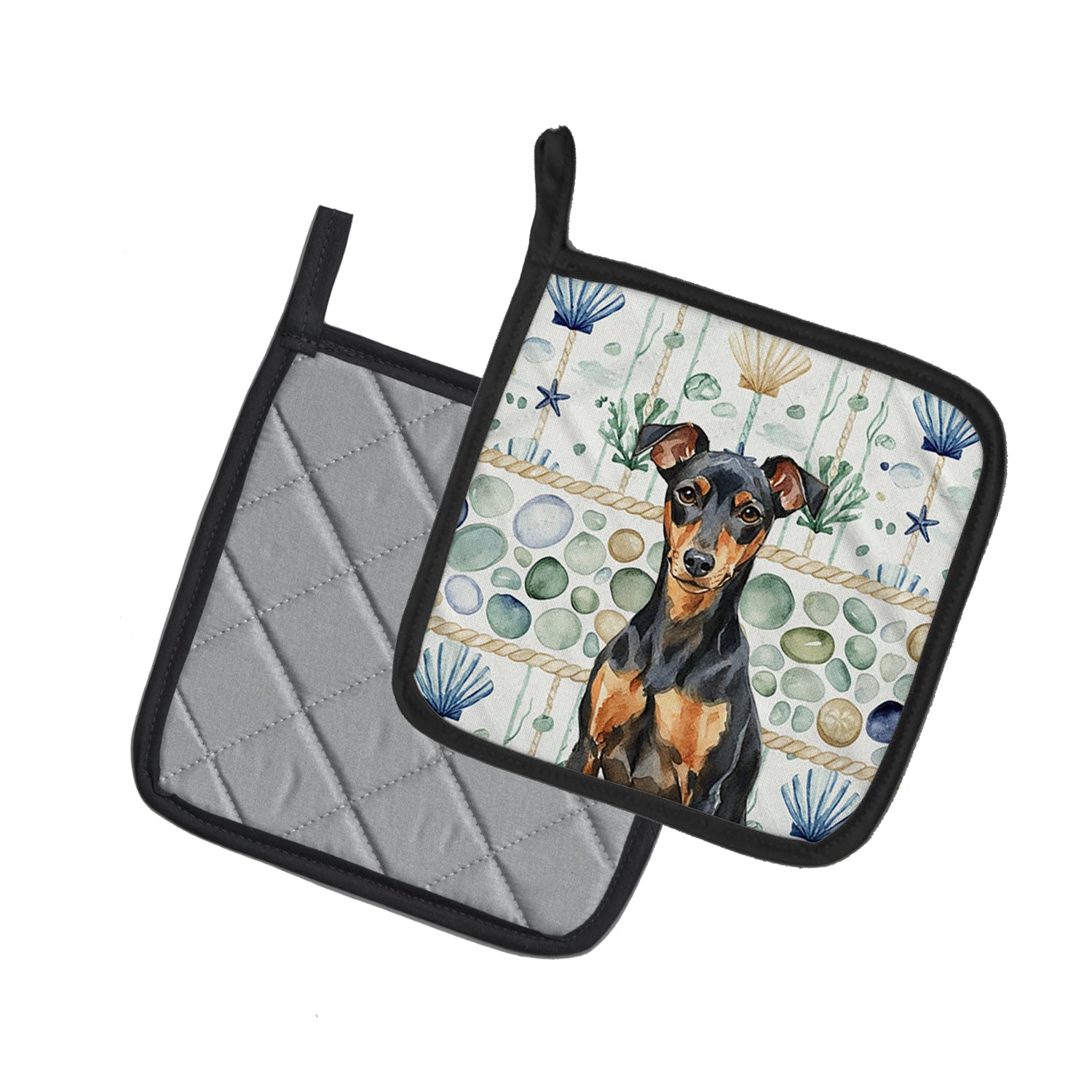 Caroline's Treasures Manchester Terrier Coastal Sea Glass Pair of Pot Holders