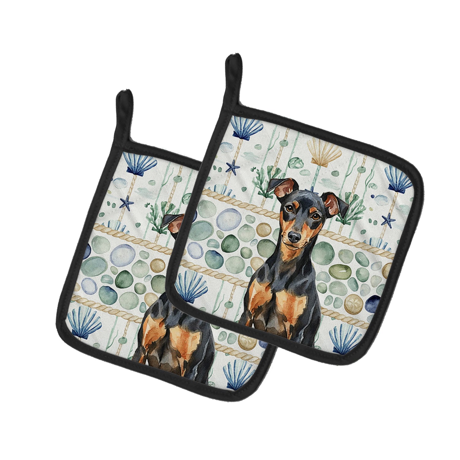 Caroline's Treasures Manchester Terrier Coastal Sea Glass Pair of Pot Holders
