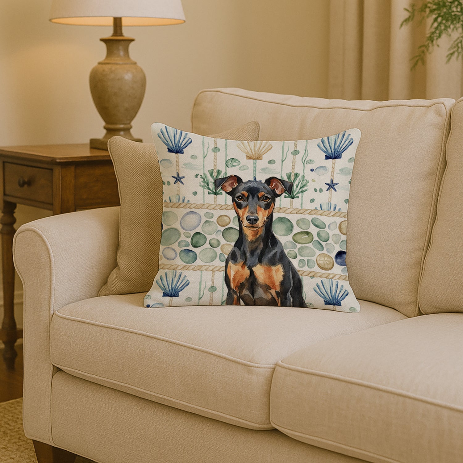 Caroline's Treasures Manchester Terrier Coastal Sea Glass Throw Pillow