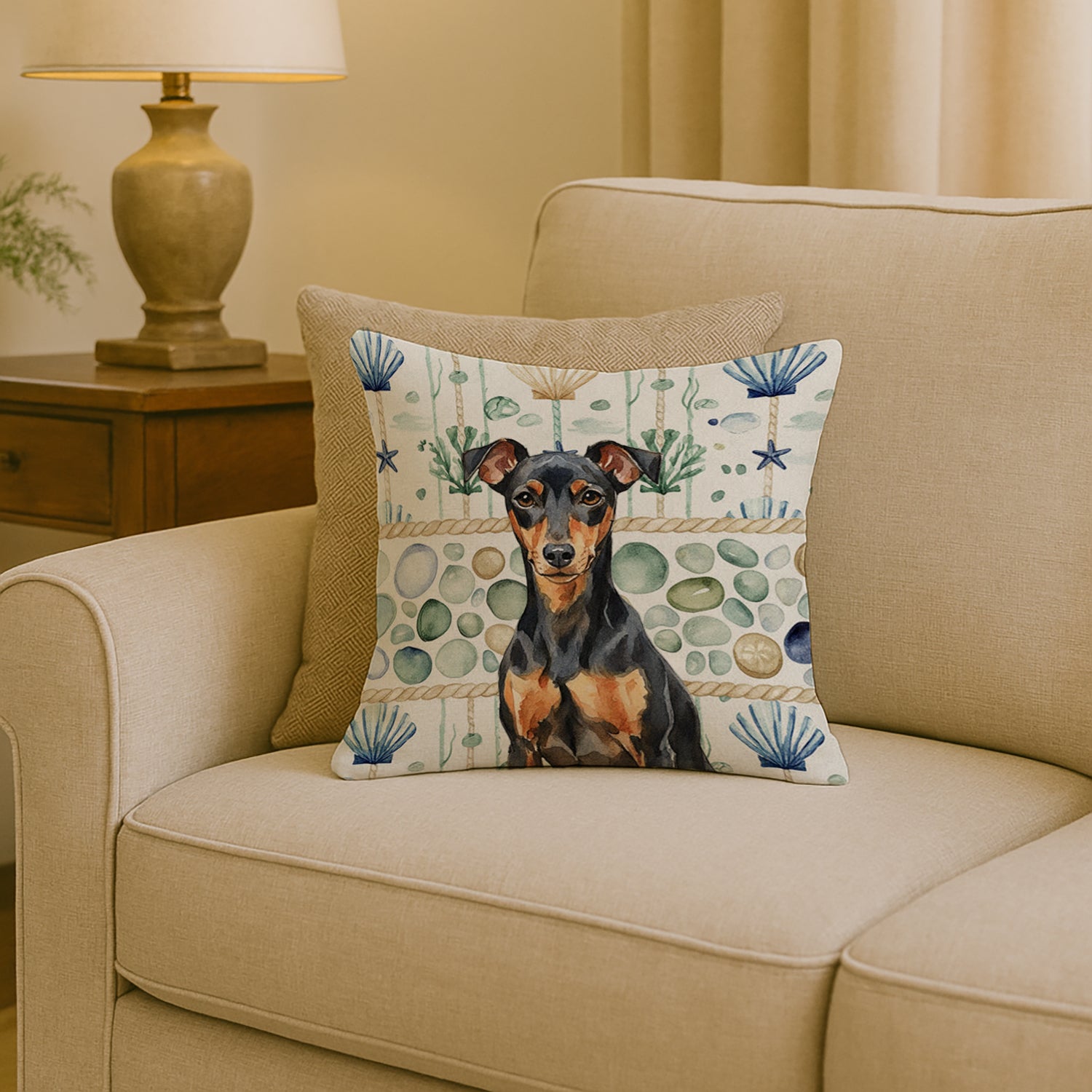 Caroline's Treasures Manchester Terrier Coastal Sea Glass Throw Pillow