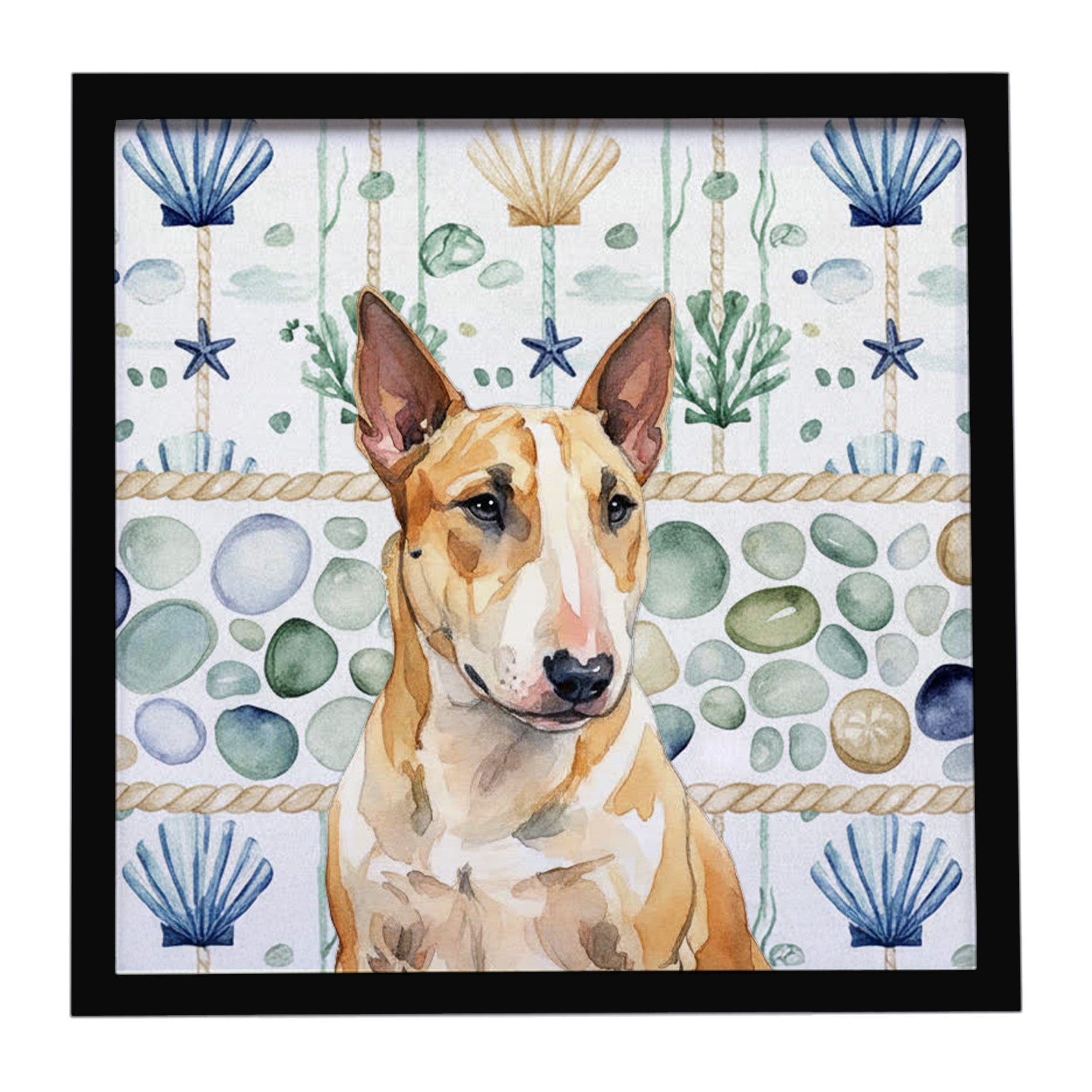 Caroline's Treasures Miniature Bull Terrier Coastal Sea Glass Framed Metal Print