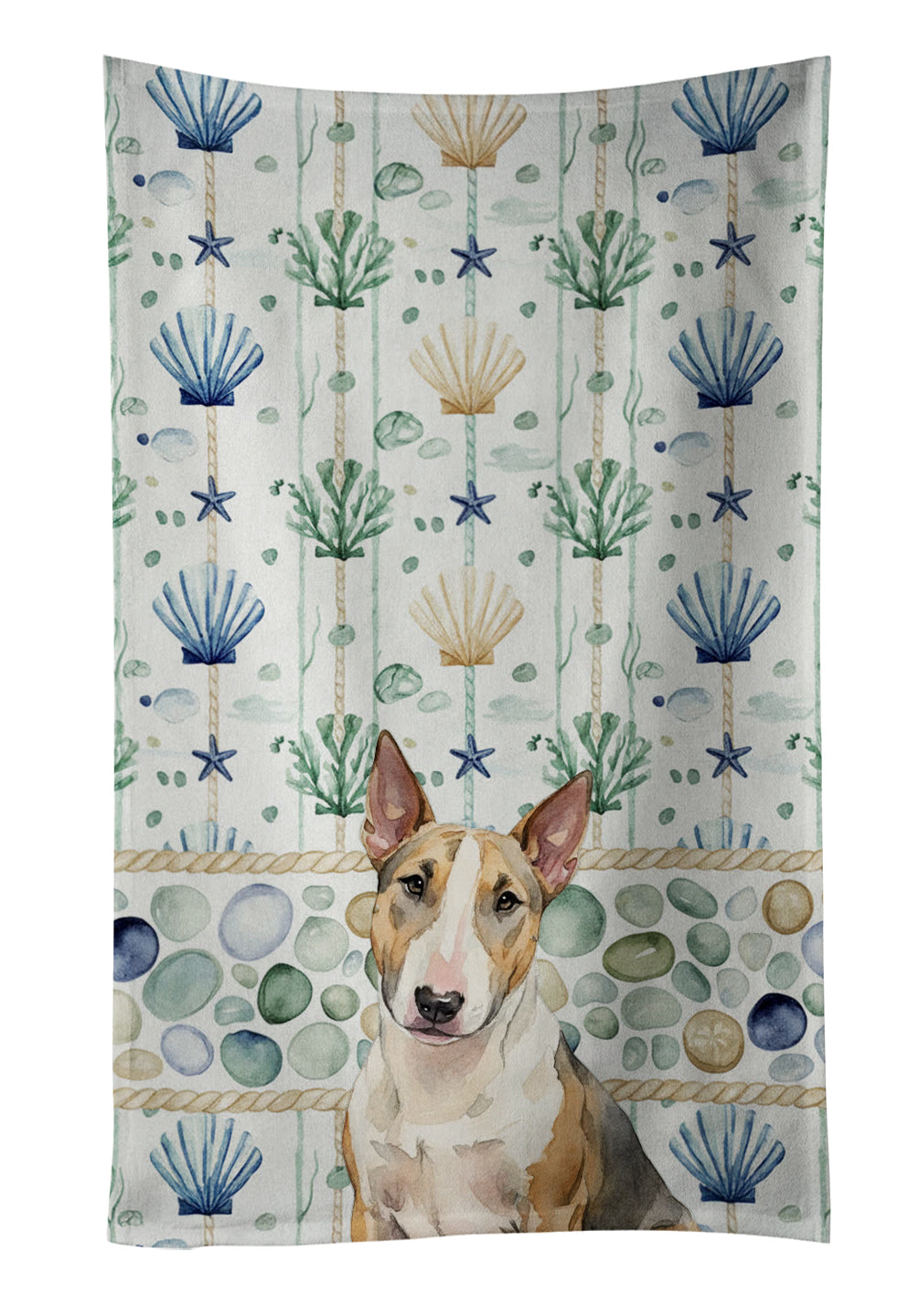Caroline's Treasures Tricolor Miniature Bull Terrier Coastal Sea Glass Kitchen Towel