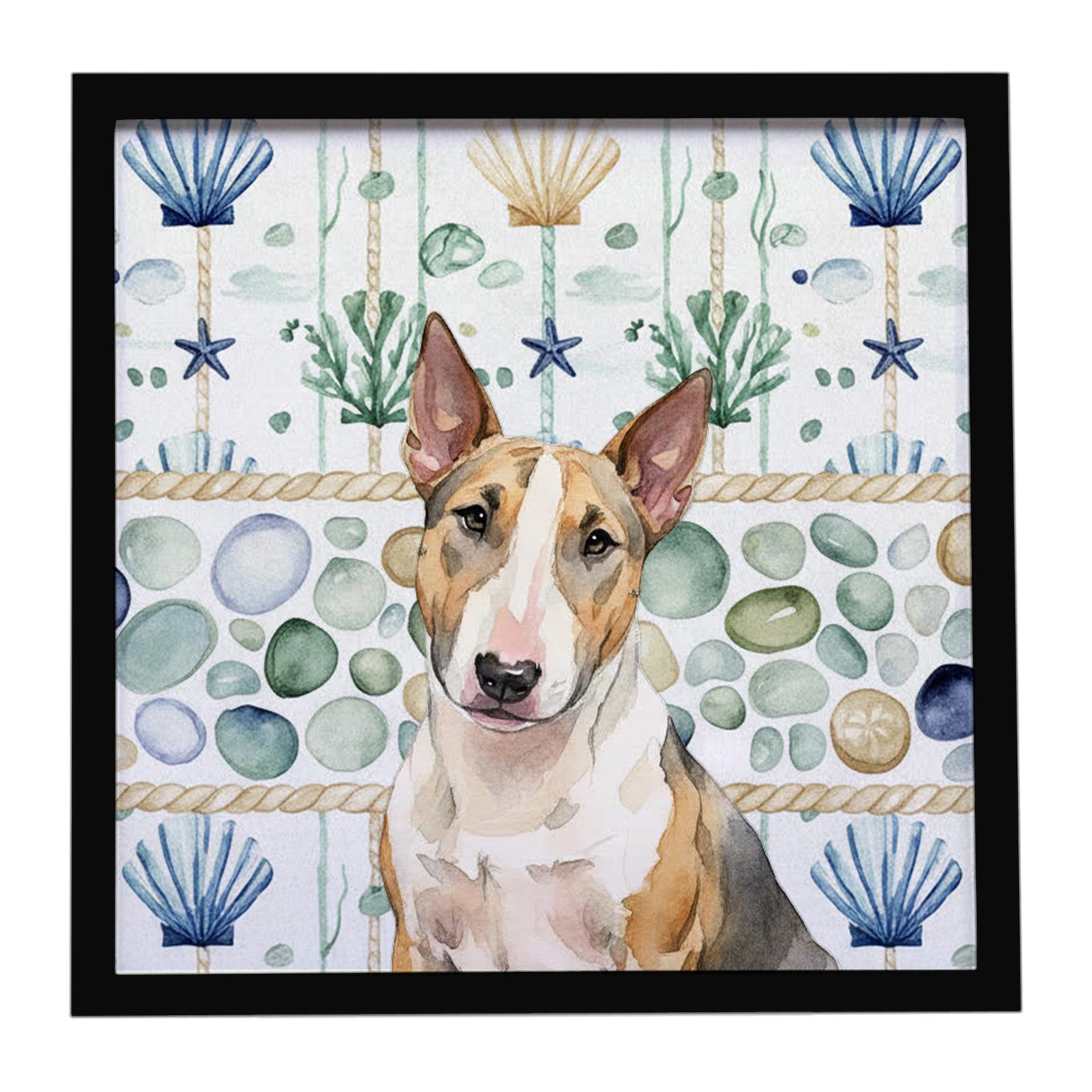 Caroline's Treasures Tricolor Miniature Bull Terrier Coastal Sea Glass Framed Metal Print