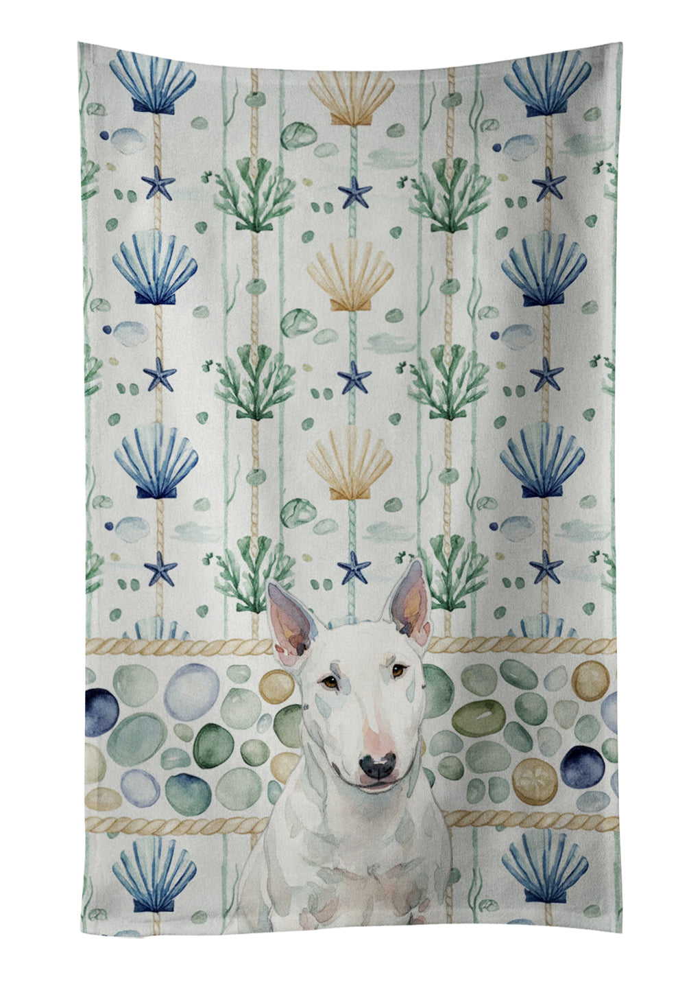 Caroline's Treasures White Miniature Bull Terrier Coastal Sea Glass Kitchen Towel