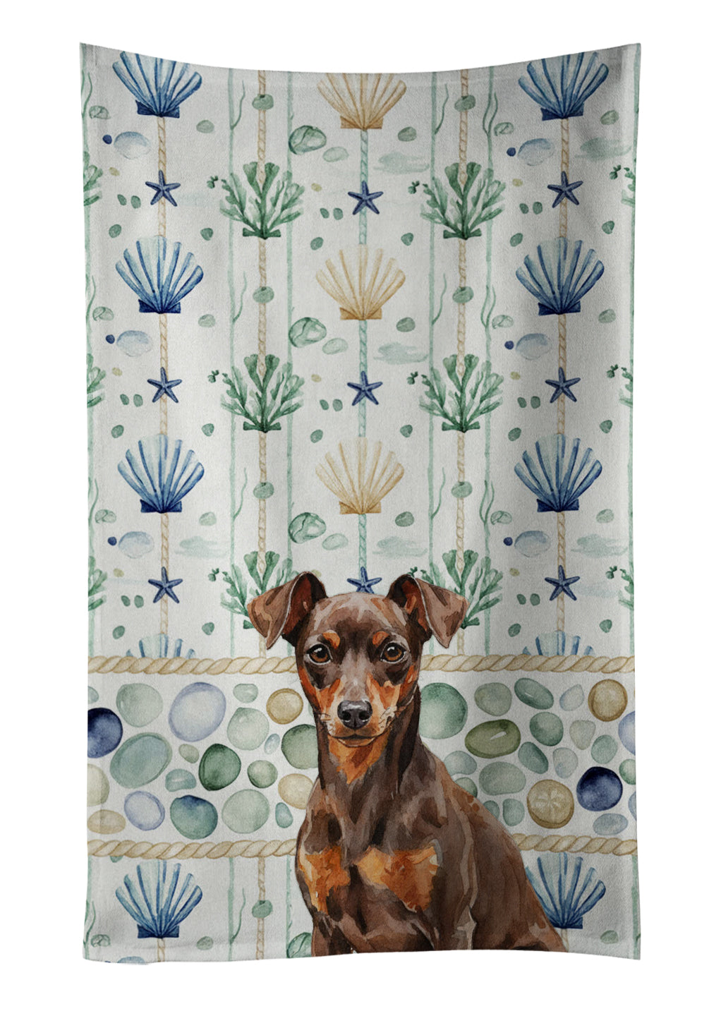 Caroline's Treasures Chocolate and Rust Miniature Pinscher Min Pin Coastal Sea Glass Kitchen Towel
