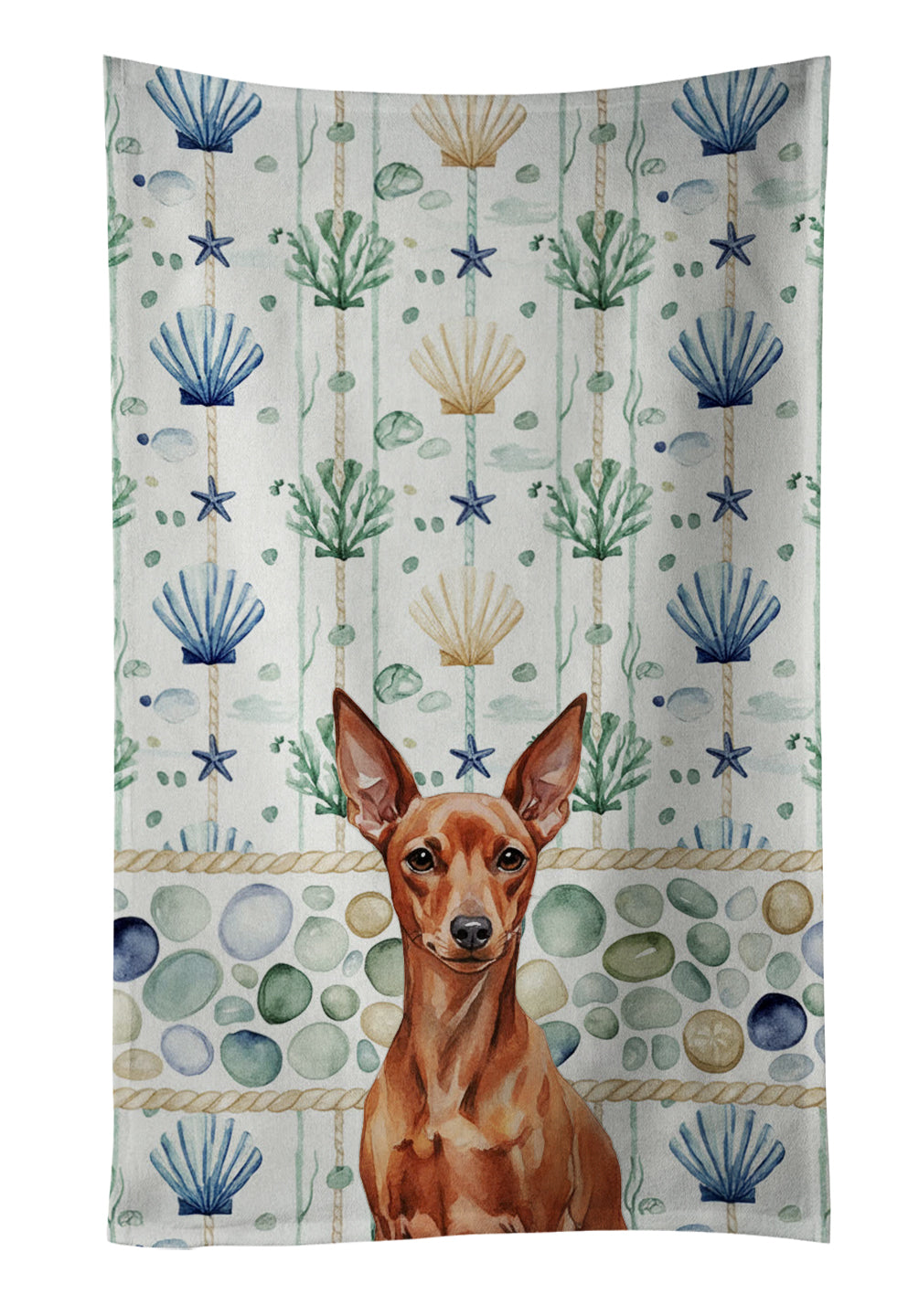 Caroline's Treasures Red Miniature Pinscher Min Pin Coastal Sea Glass Kitchen Towel