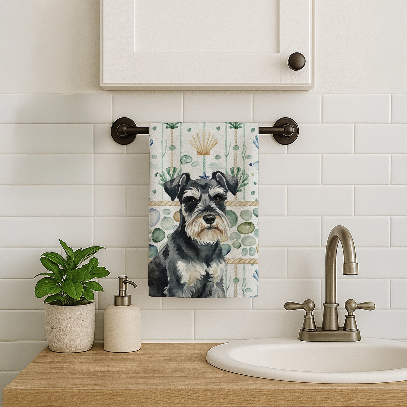 Caroline's Treasures Black & Silver Miniature Schnauzer Coastal Sea Glass Kitchen Towel