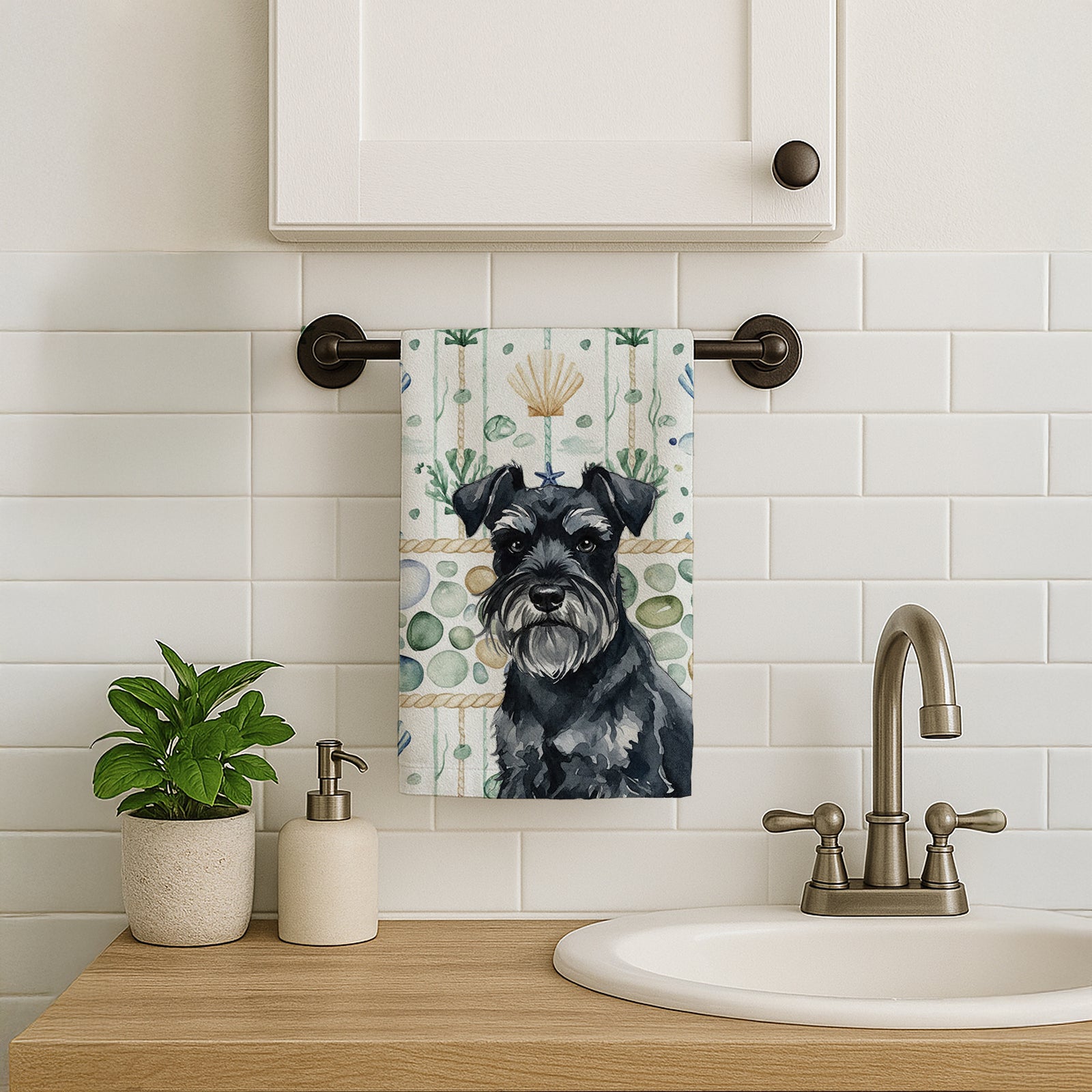Caroline's Treasures Black Miniature Schnauzer Coastal Sea Glass Kitchen Towel