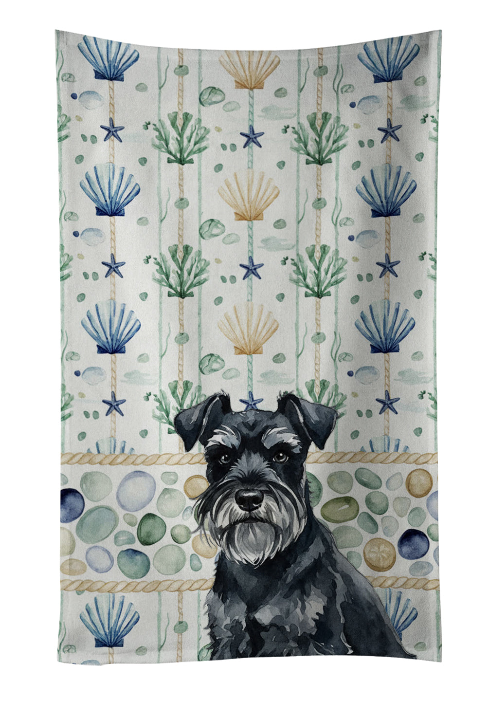 Caroline's Treasures Black Miniature Schnauzer Coastal Sea Glass Kitchen Towel