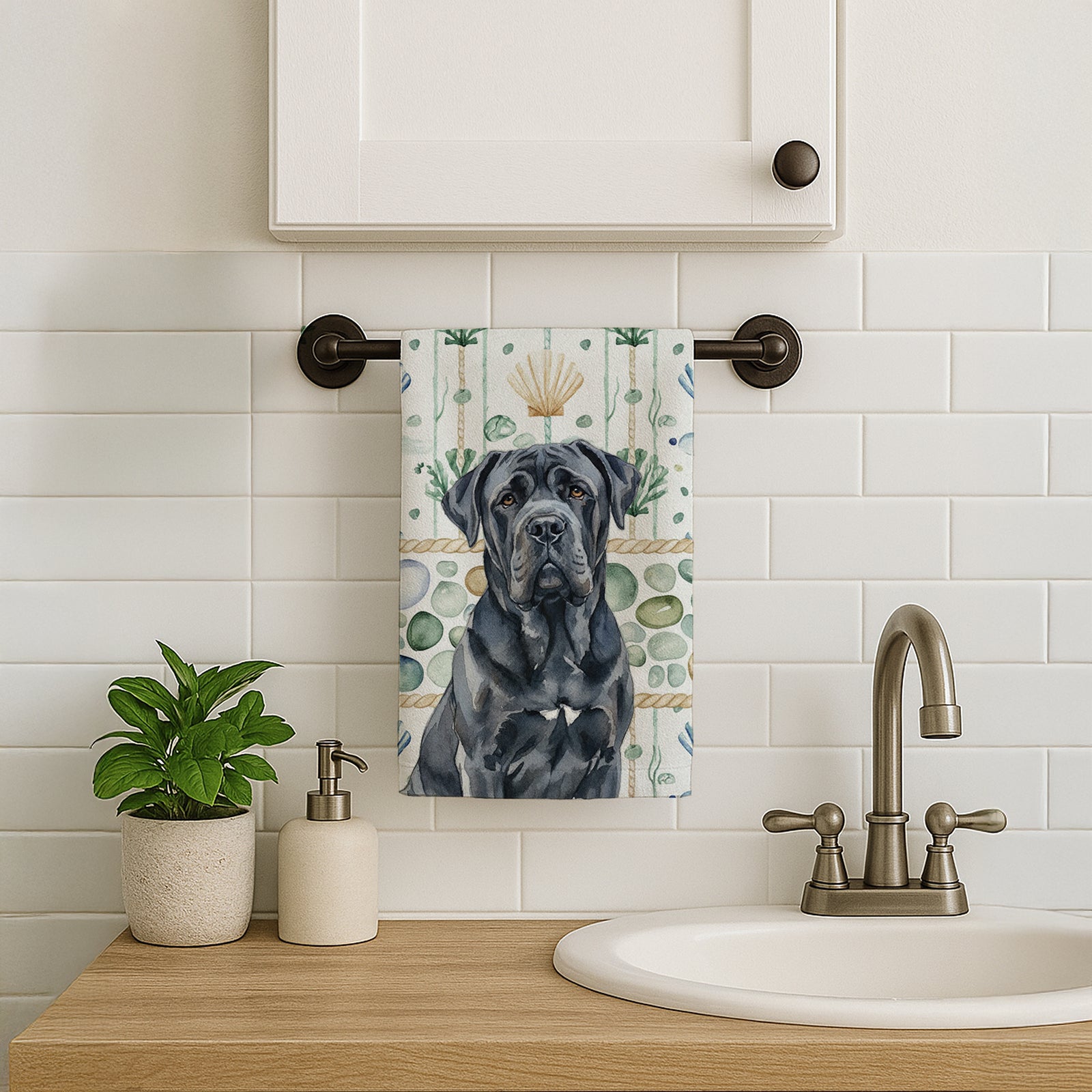 Caroline's Treasures Black Neapolitan Mastiff Coastal Sea Glass Kitchen Towel