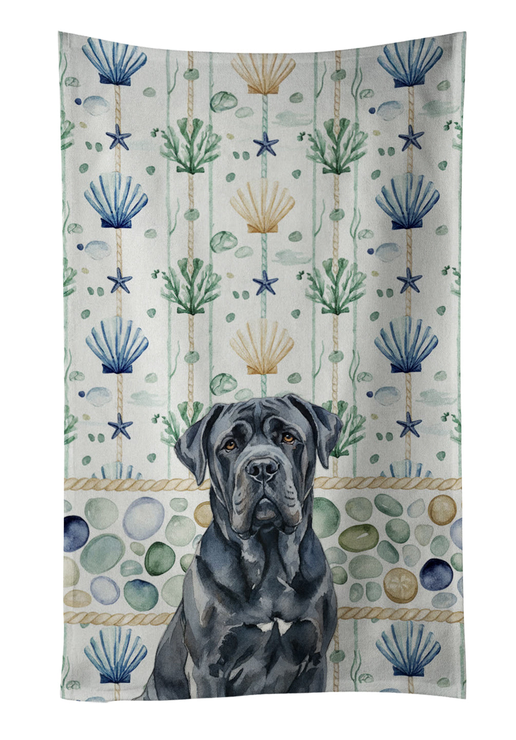 Caroline's Treasures Black Neapolitan Mastiff Coastal Sea Glass Kitchen Towel