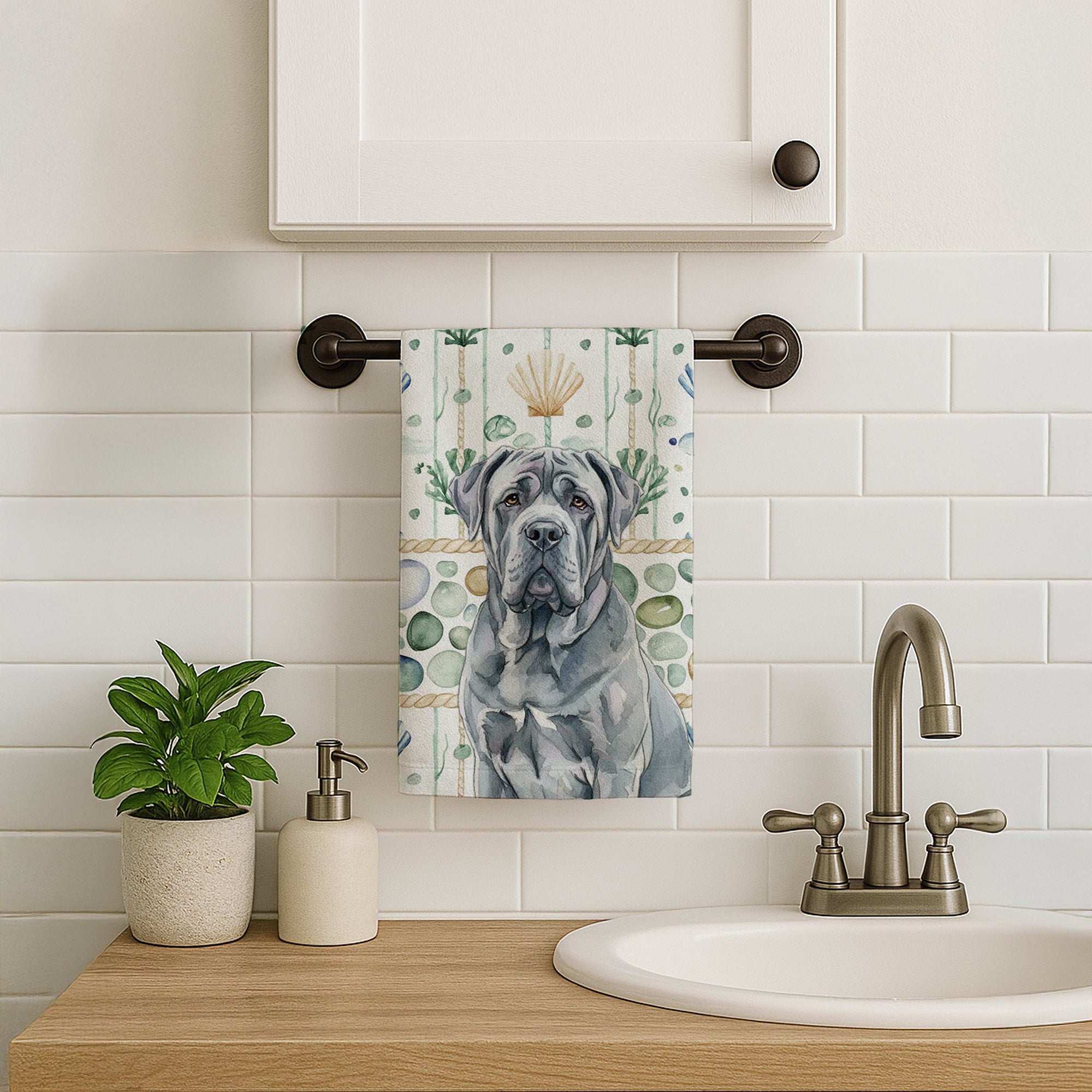 Caroline's Treasures Blue Neapolitan Mastiff Coastal Sea Glass Kitchen Towel