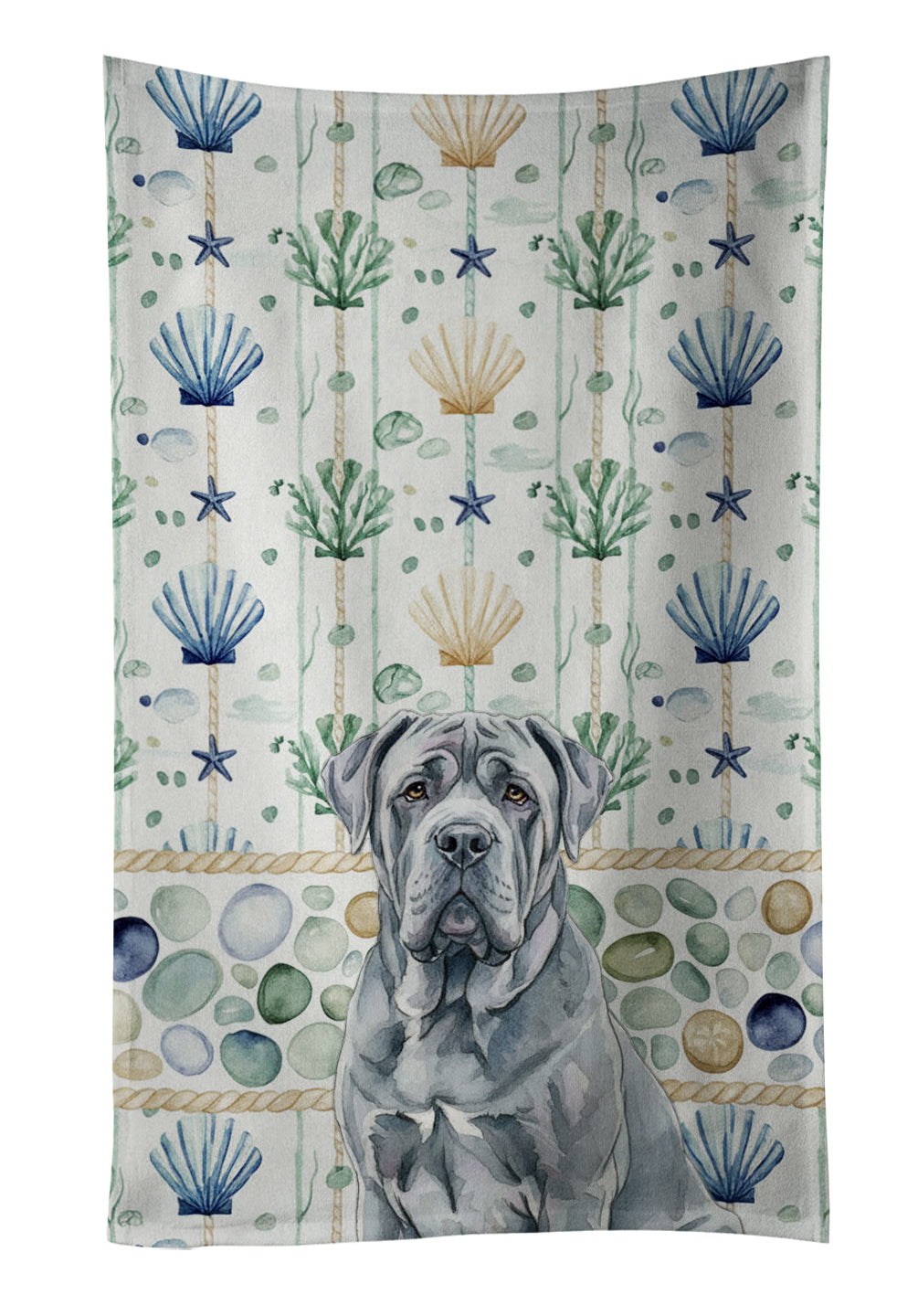 Caroline's Treasures Blue Neapolitan Mastiff Coastal Sea Glass Kitchen Towel