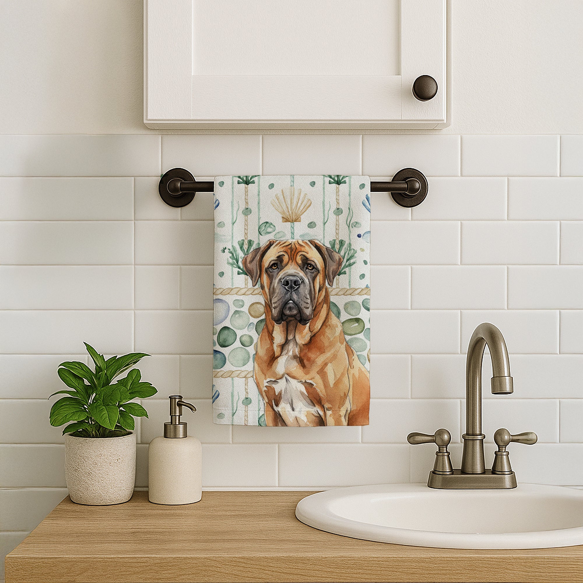Caroline's Treasures Neapolitan Mastiff Coastal Sea Glass Kitchen Towel