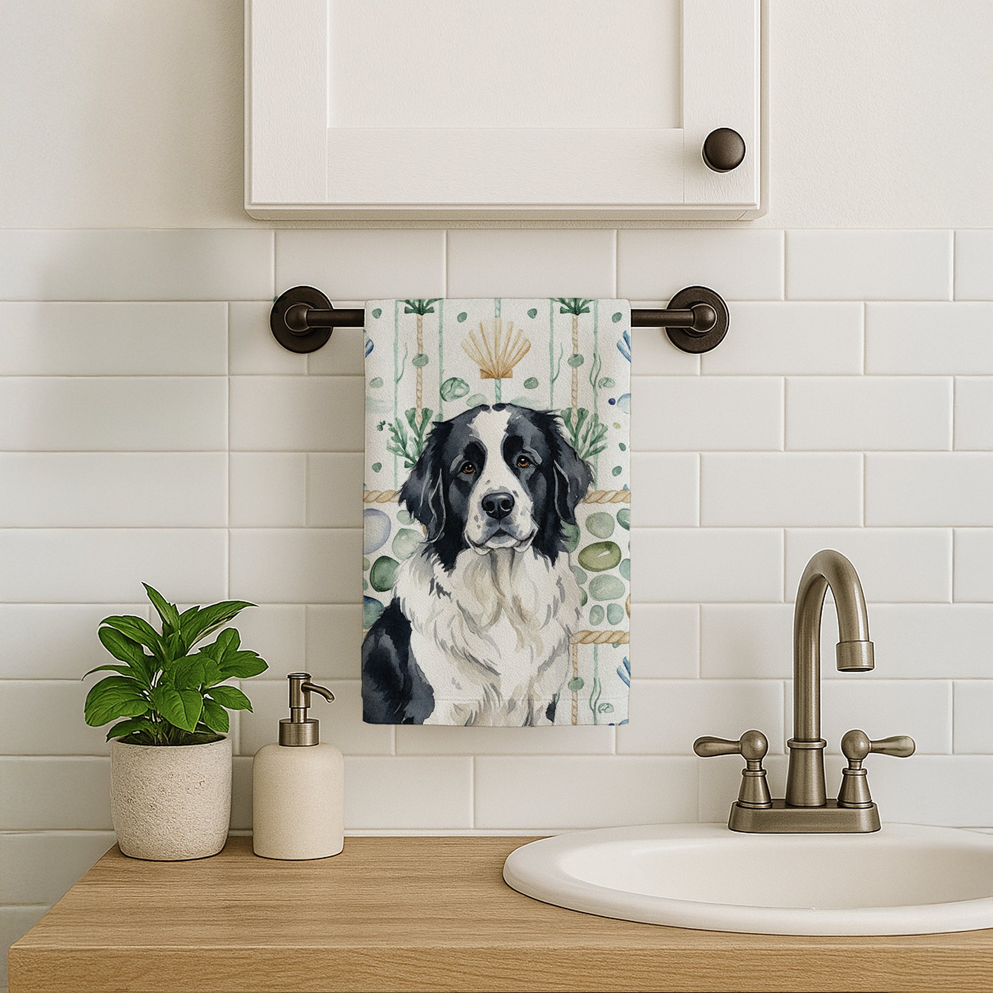 Caroline's Treasures Landseer Newfoundland Coastal Sea Glass Kitchen Towel