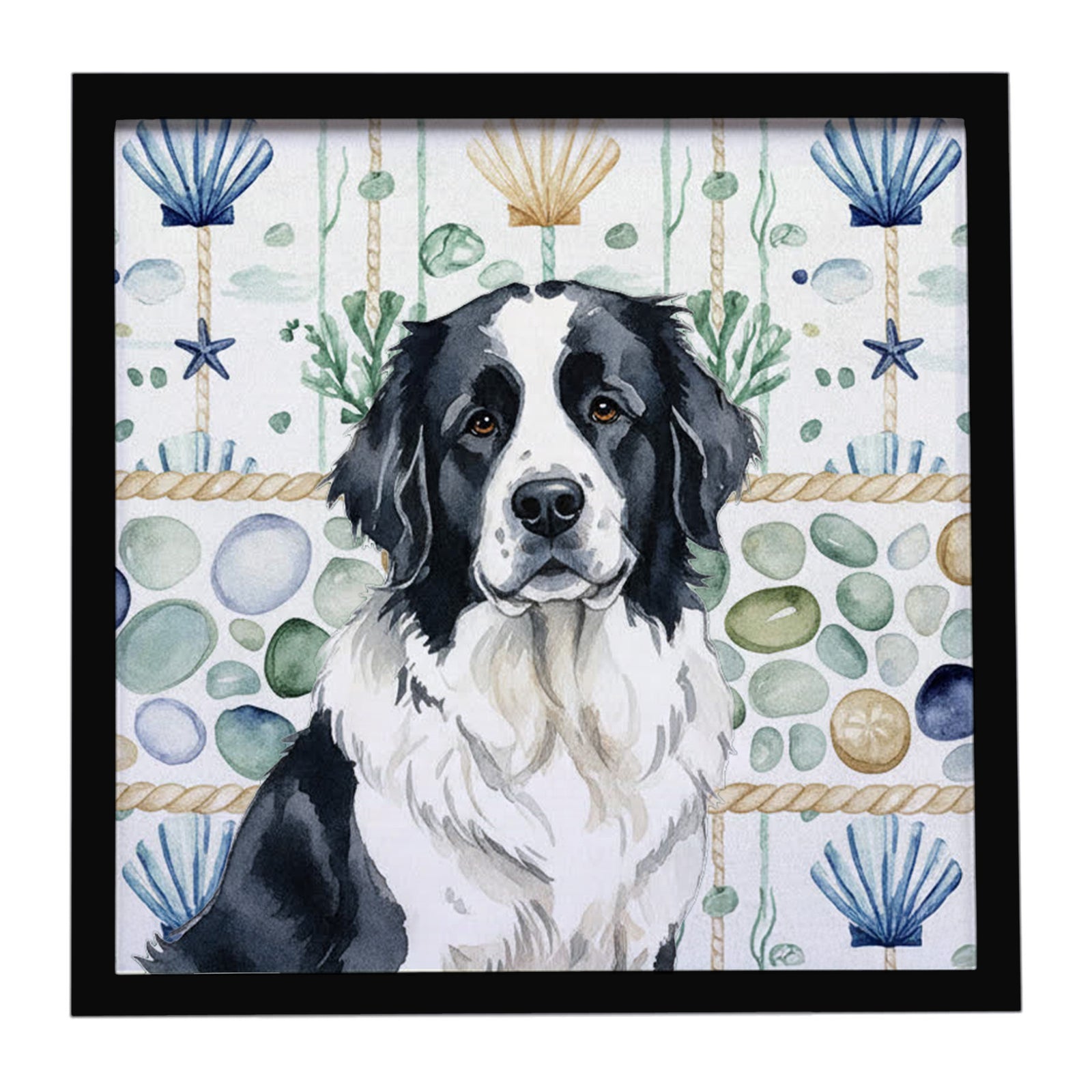 Caroline's Treasures Landseer Newfoundland Coastal Sea Glass Framed Metal Print