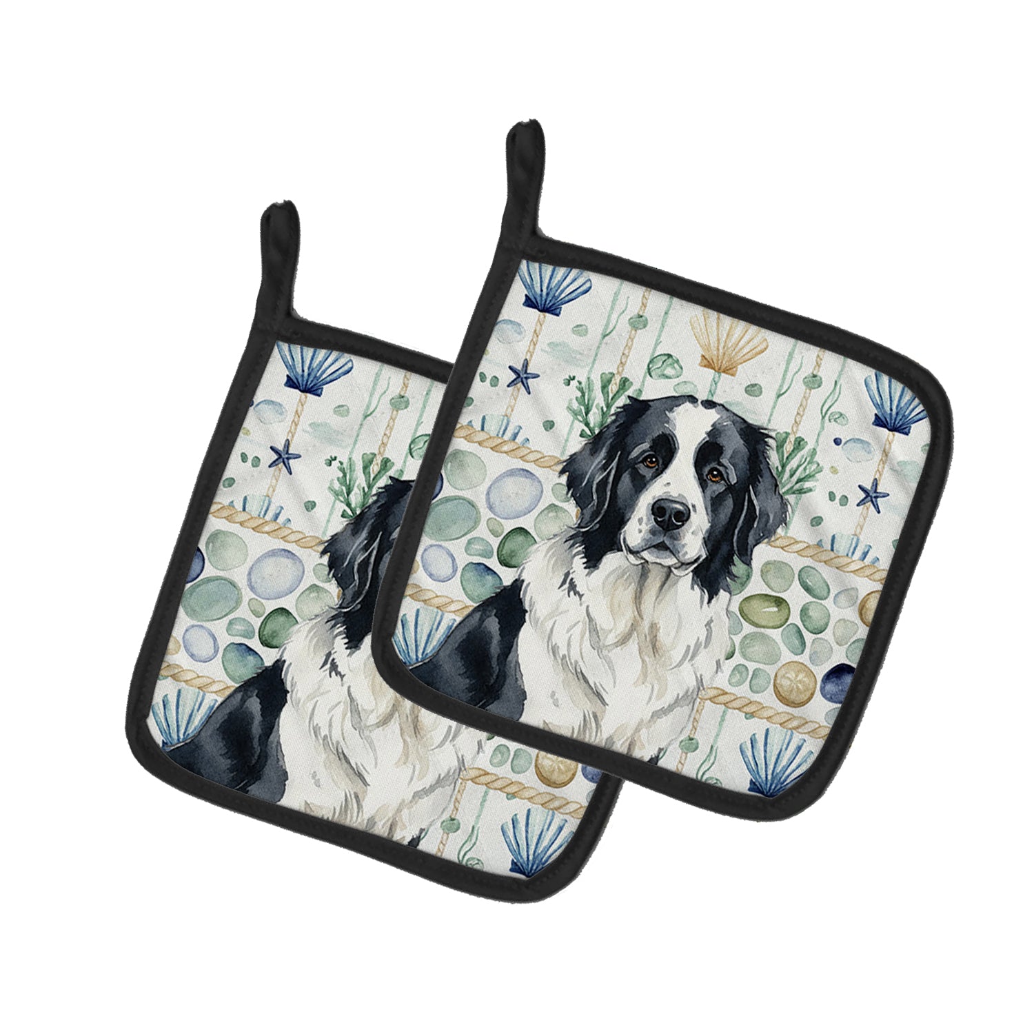 Caroline's Treasures Landseer Newfoundland Coastal Sea Glass Pair of Pot Holders