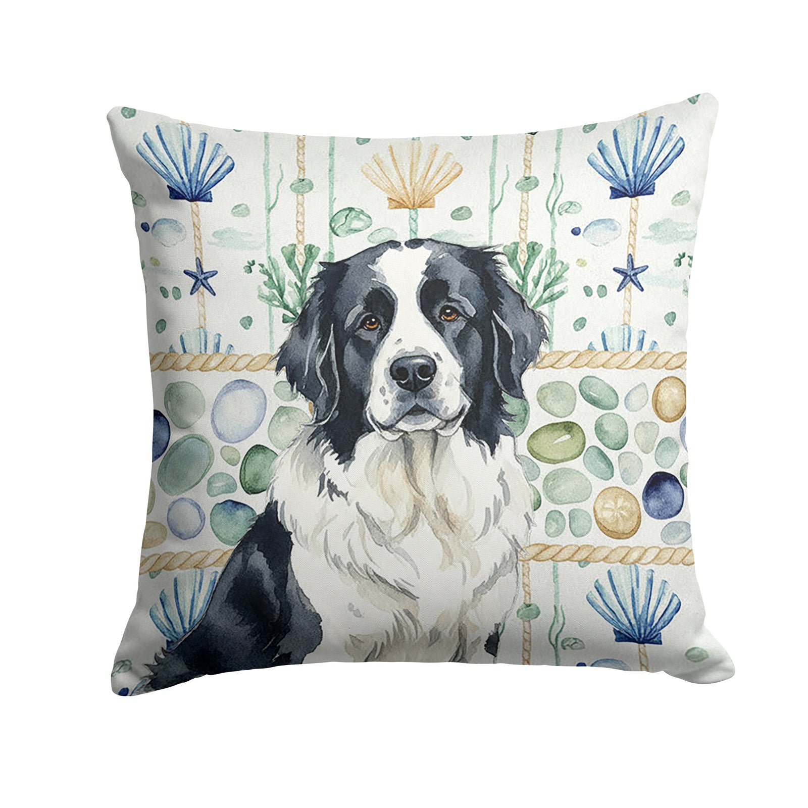 Caroline's Treasures Landseer Newfoundland Coastal Sea Glass Throw Pillow