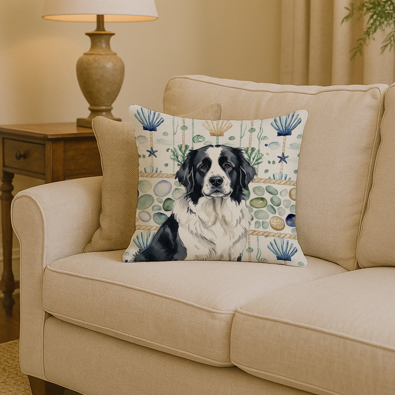 Caroline's Treasures Landseer Newfoundland Coastal Sea Glass Throw Pillow