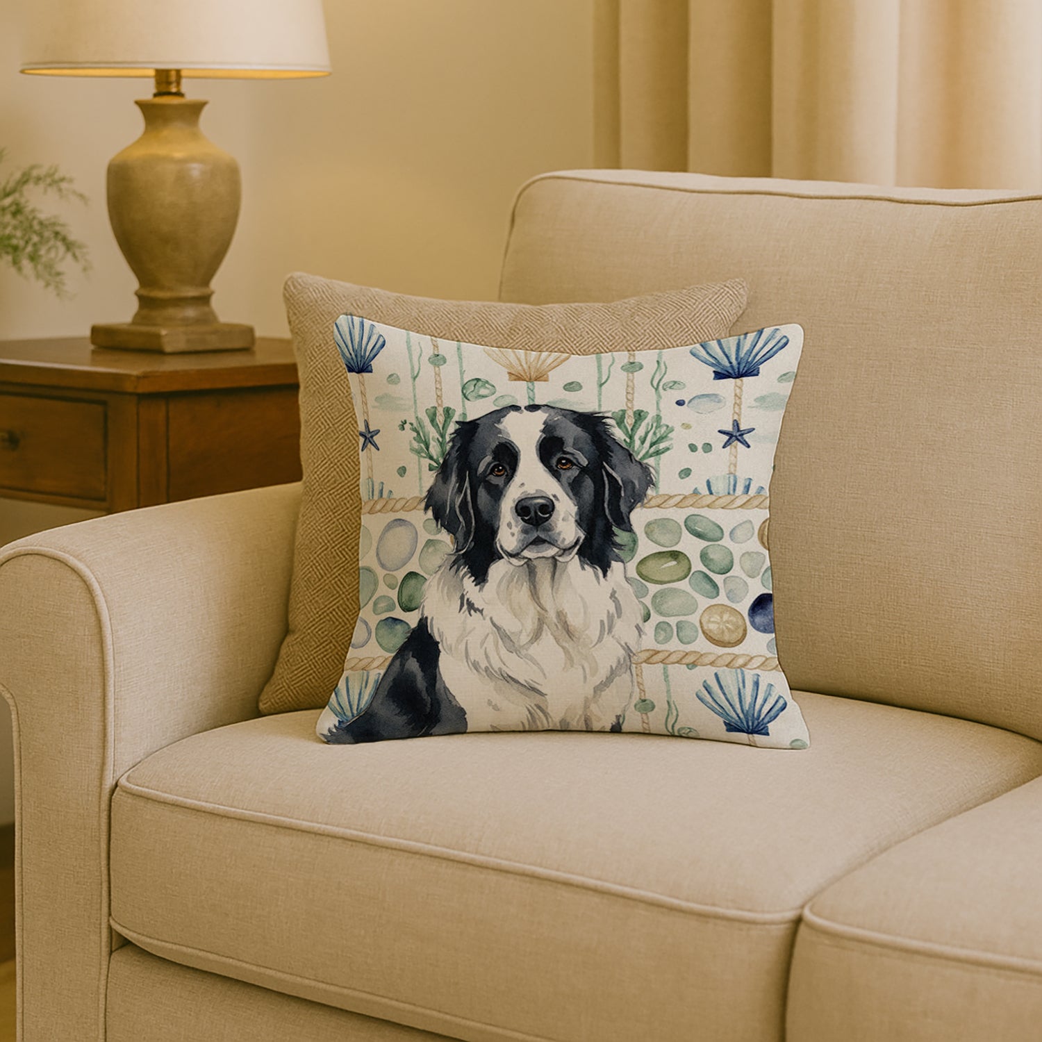 Caroline's Treasures Landseer Newfoundland Coastal Sea Glass Throw Pillow