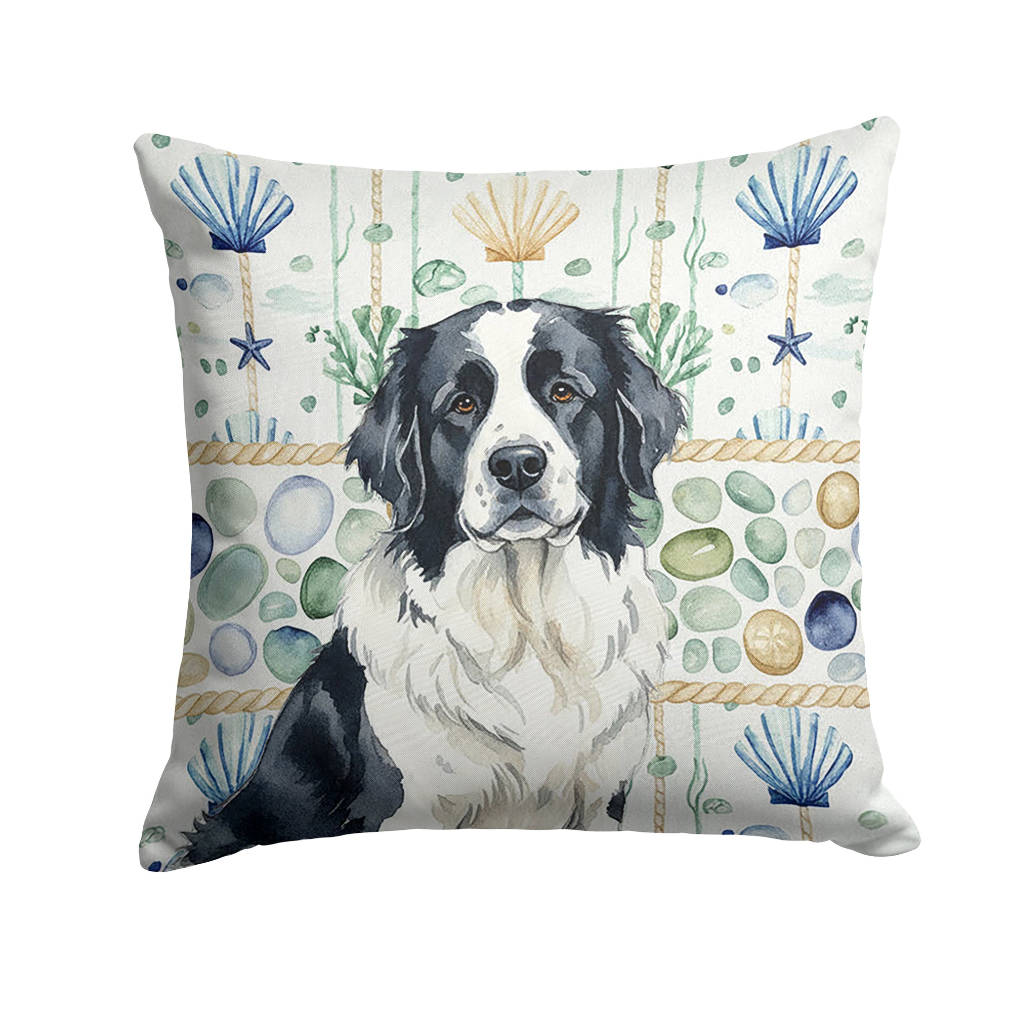 Caroline's Treasures Landseer Newfoundland Coastal Sea Glass Throw Pillow