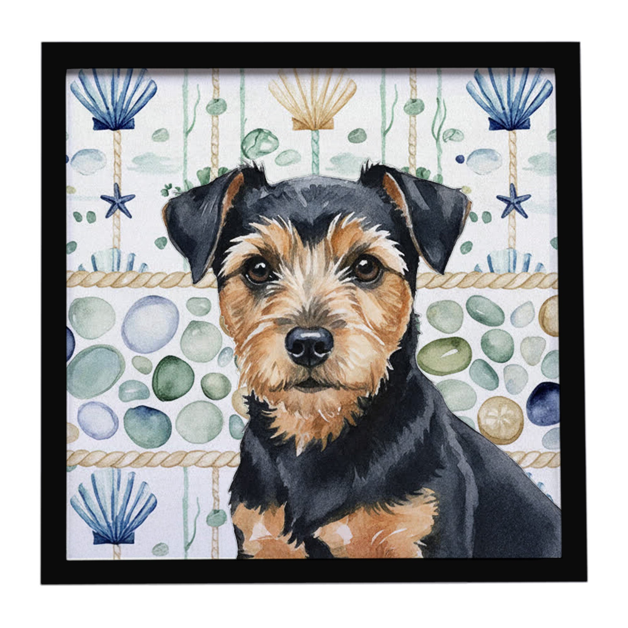 Caroline's Treasures Black and Tan Norfolk Terrier Coastal Sea Glass Framed Metal Print