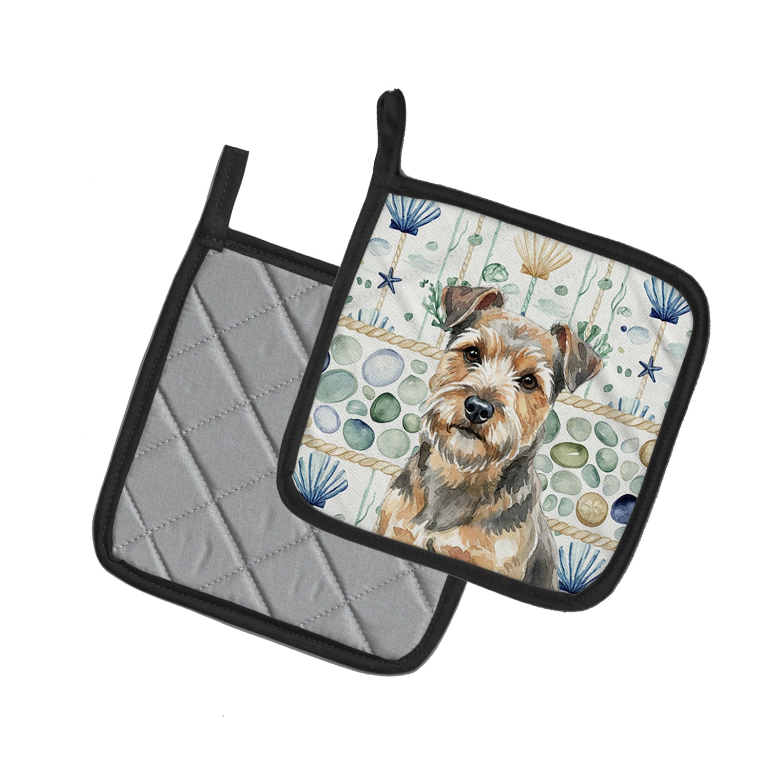 Caroline's Treasures Grizzle and Tan Norfolk Terrier Coastal Sea Glass Pair of Pot Holders