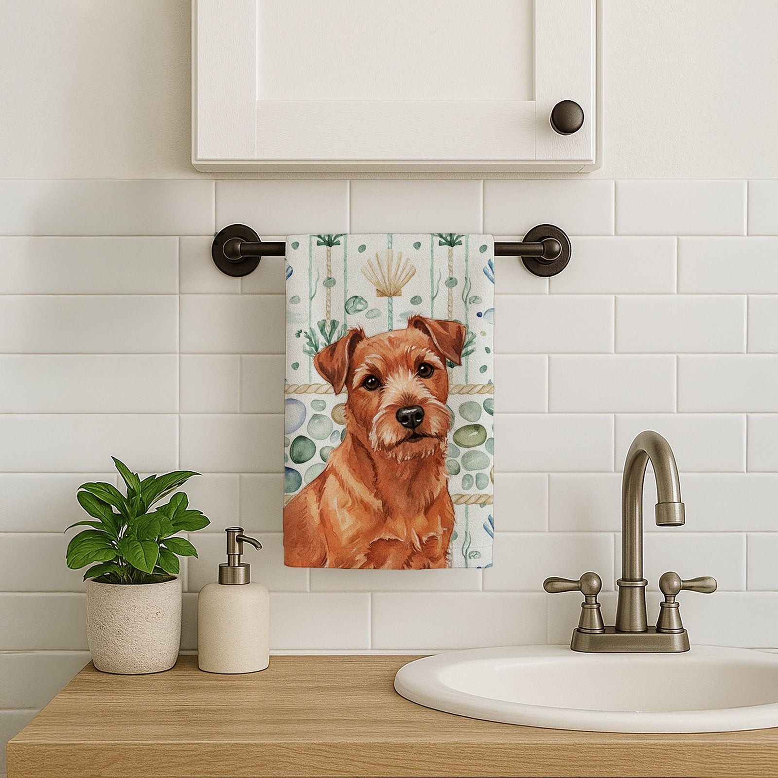 Caroline's Treasures Red Norfolk Terrier Coastal Sea Glass Kitchen Towel