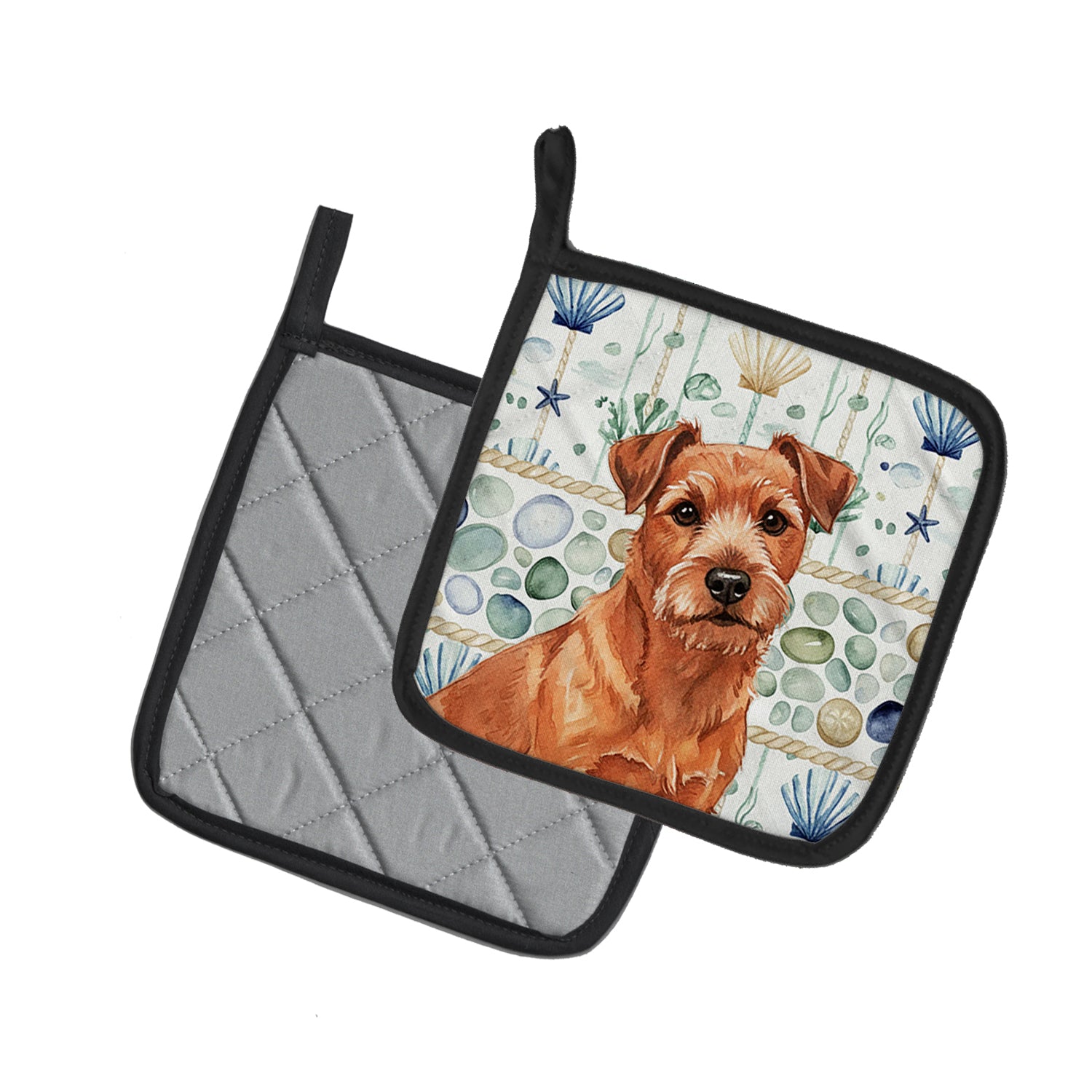 Caroline's Treasures Red Norfolk Terrier Coastal Sea Glass Pair of Pot Holders