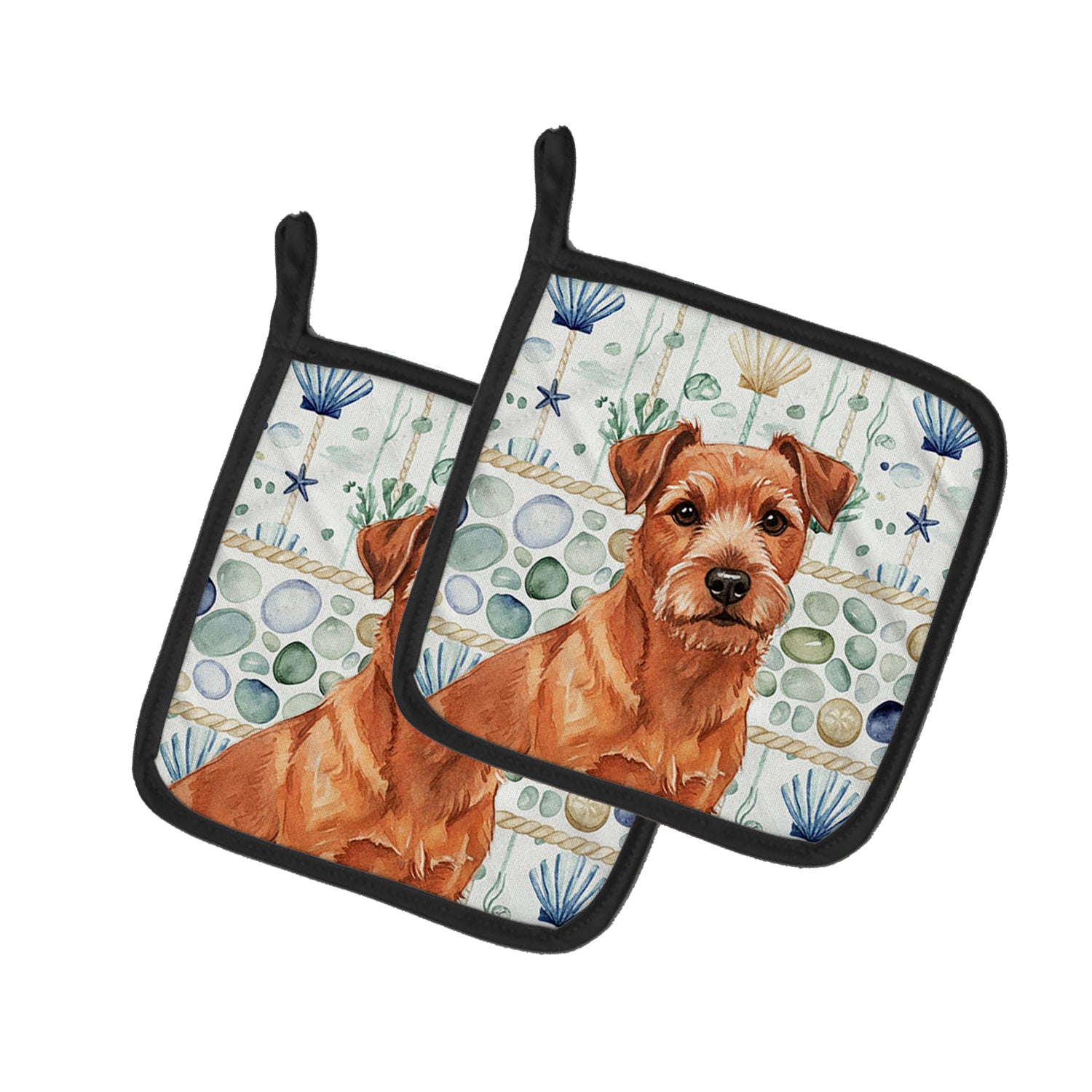 Caroline's Treasures Red Norfolk Terrier Coastal Sea Glass Pair of Pot Holders