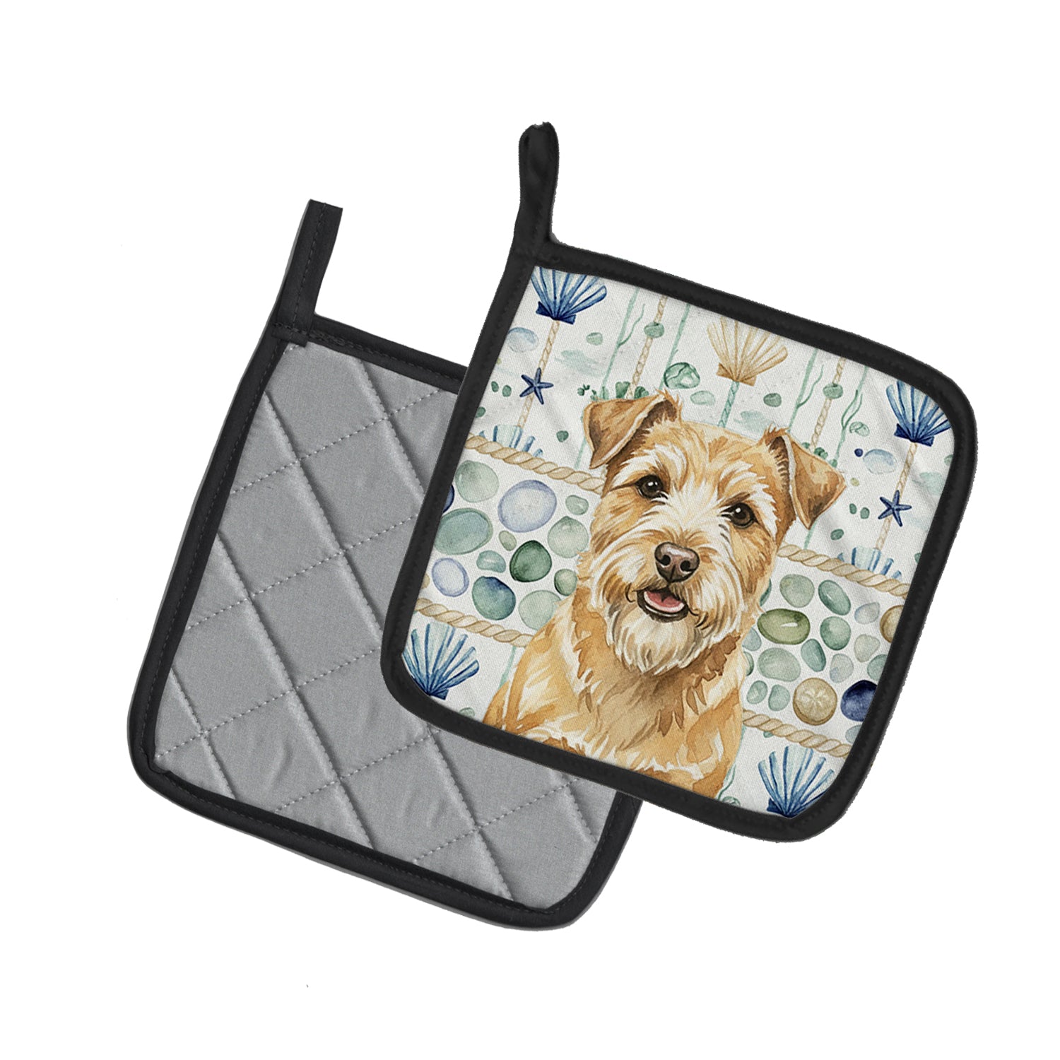 Caroline's Treasures Wheaten Norfolk Terrier Coastal Sea Glass Pair of Pot Holders