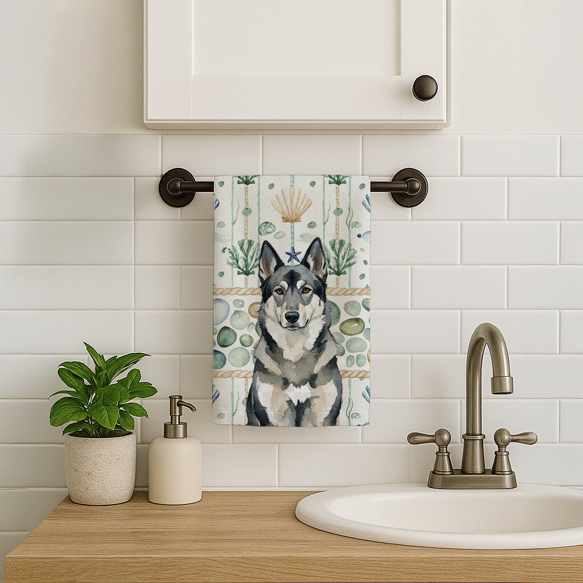 Caroline's Treasures Norwegian Elkhound Coastal Sea Glass Kitchen Towel