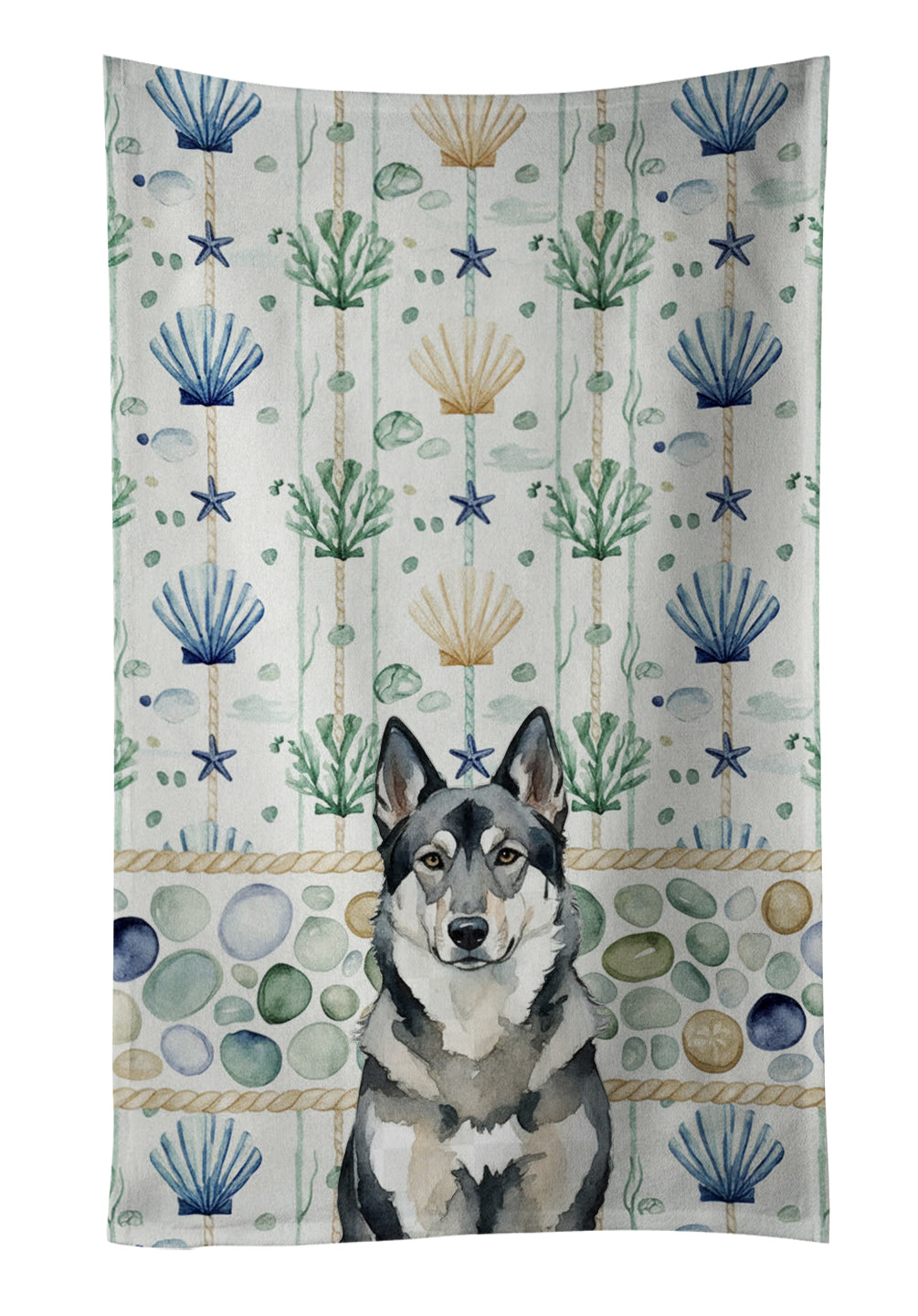 Caroline's Treasures Norwegian Elkhound Coastal Sea Glass Kitchen Towel