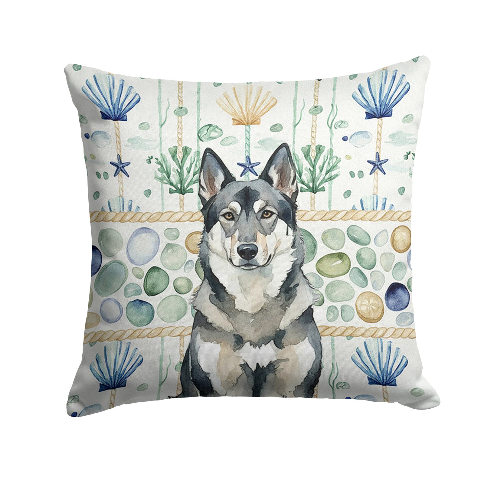 Caroline's Treasures Norwegian Elkhound Coastal Sea Glass Throw Pillow