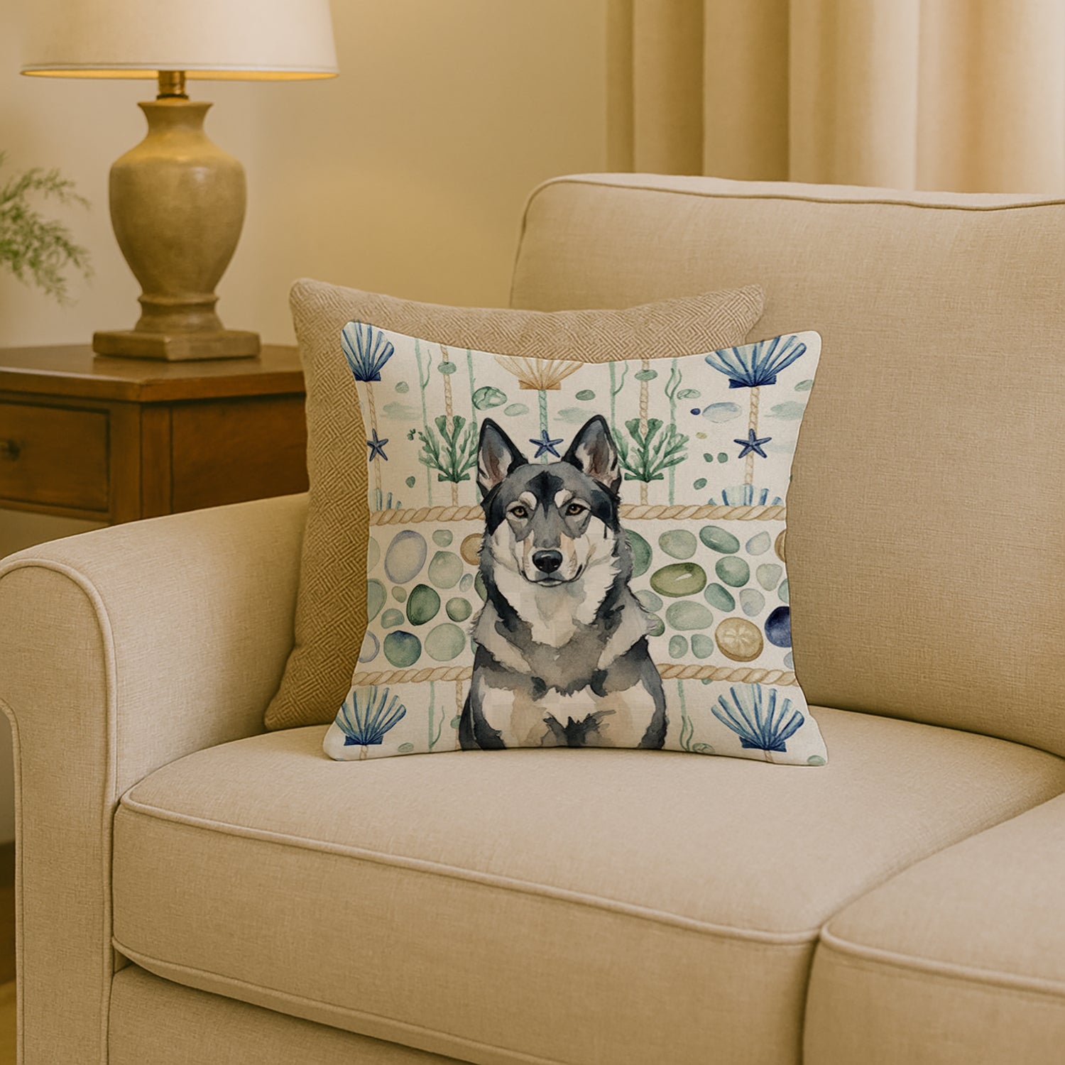 Caroline's Treasures Norwegian Elkhound Coastal Sea Glass Throw Pillow