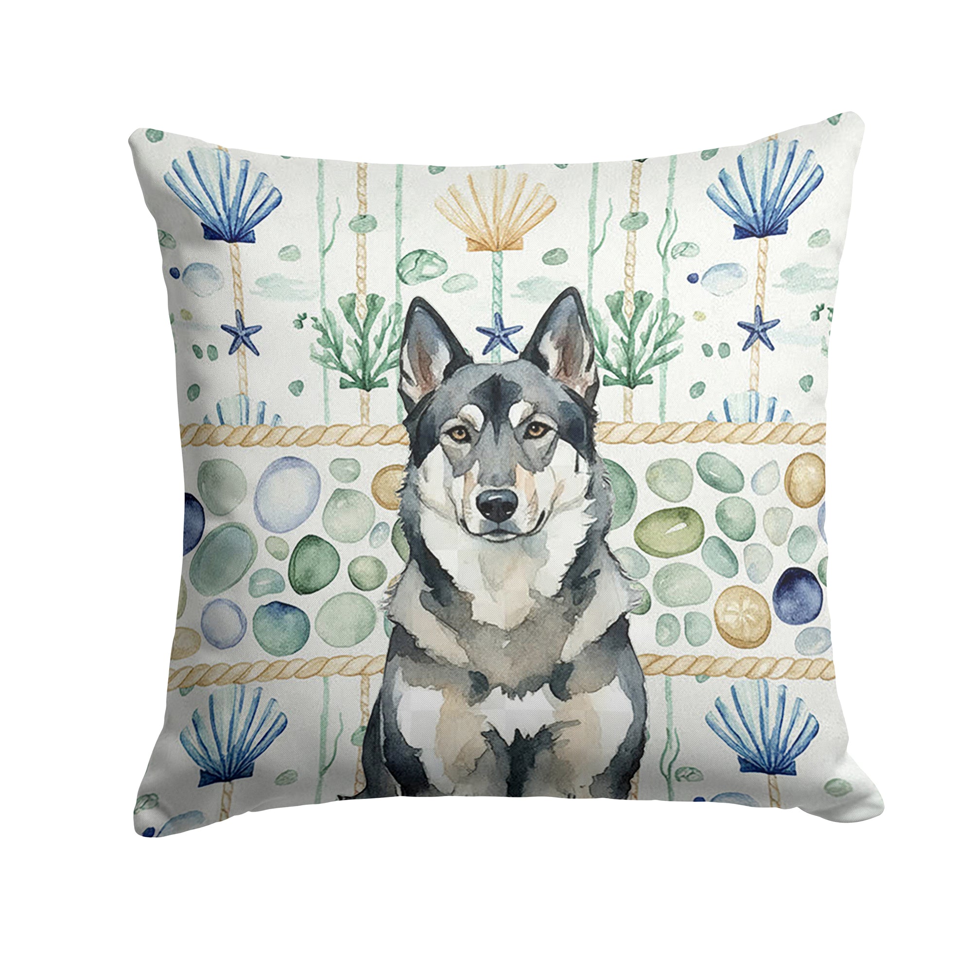 Caroline's Treasures Norwegian Elkhound Coastal Sea Glass Throw Pillow