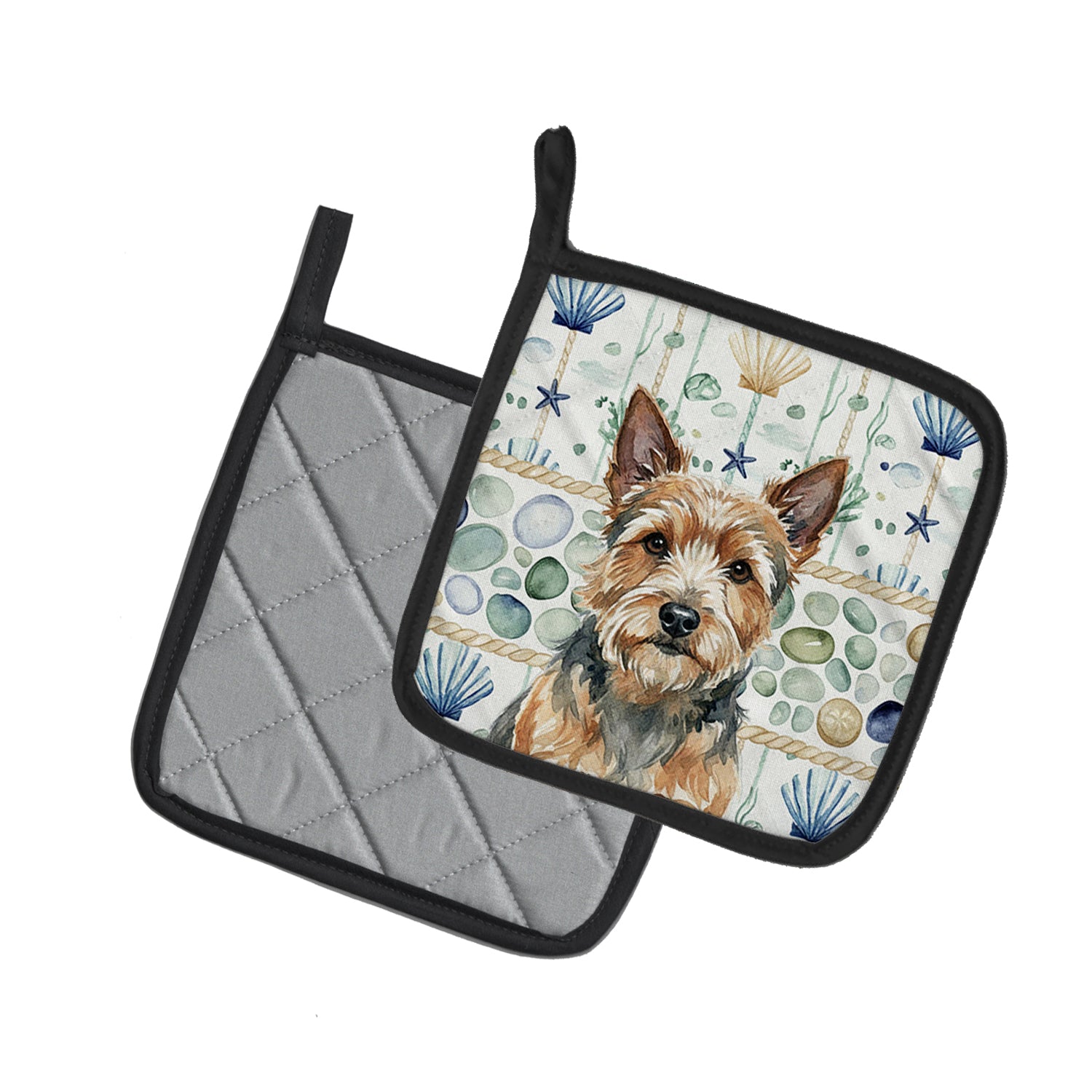 Caroline's Treasures Norwich Terrier Coastal Sea Glass Pair of Pot Holders