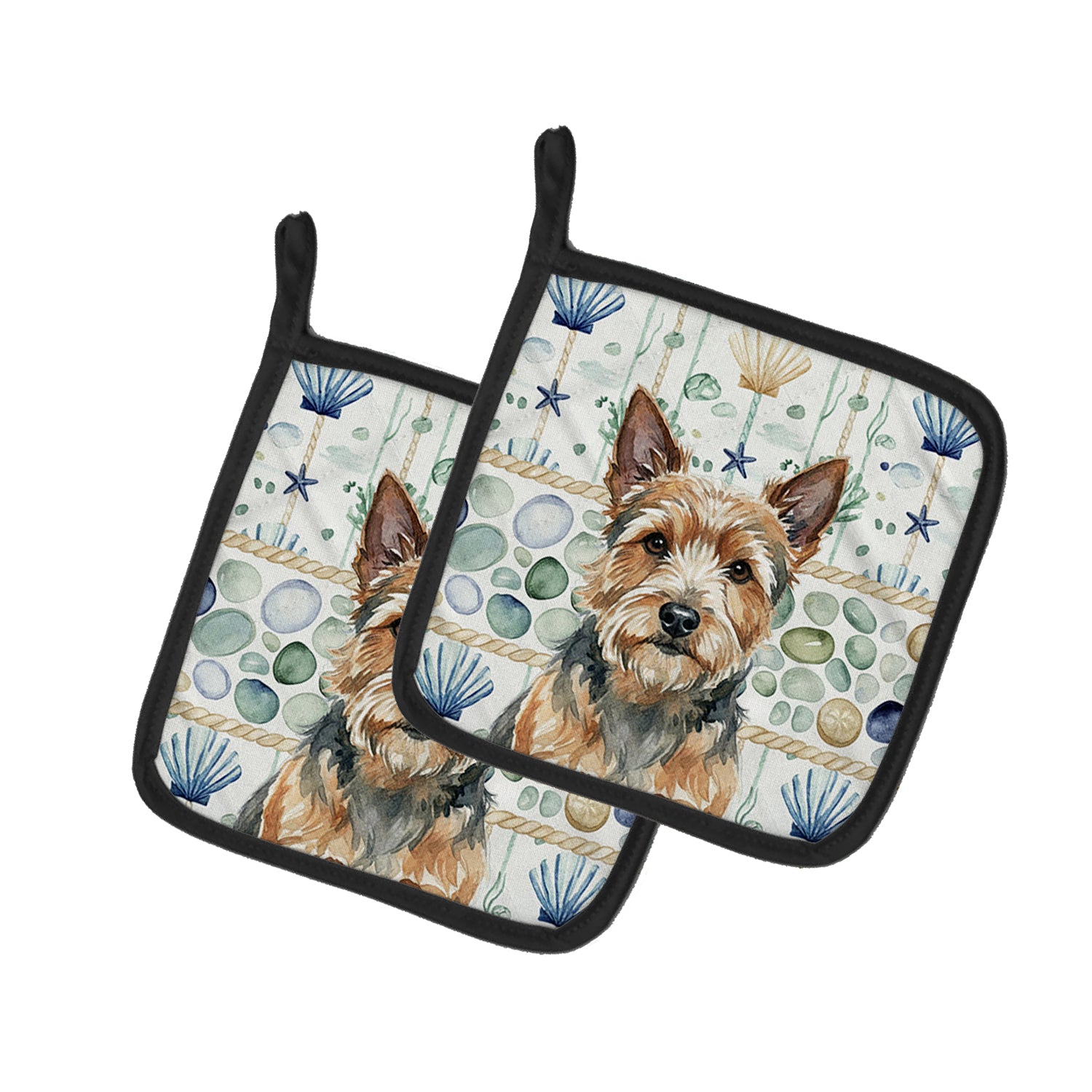 Caroline's Treasures Norwich Terrier Coastal Sea Glass Pair of Pot Holders