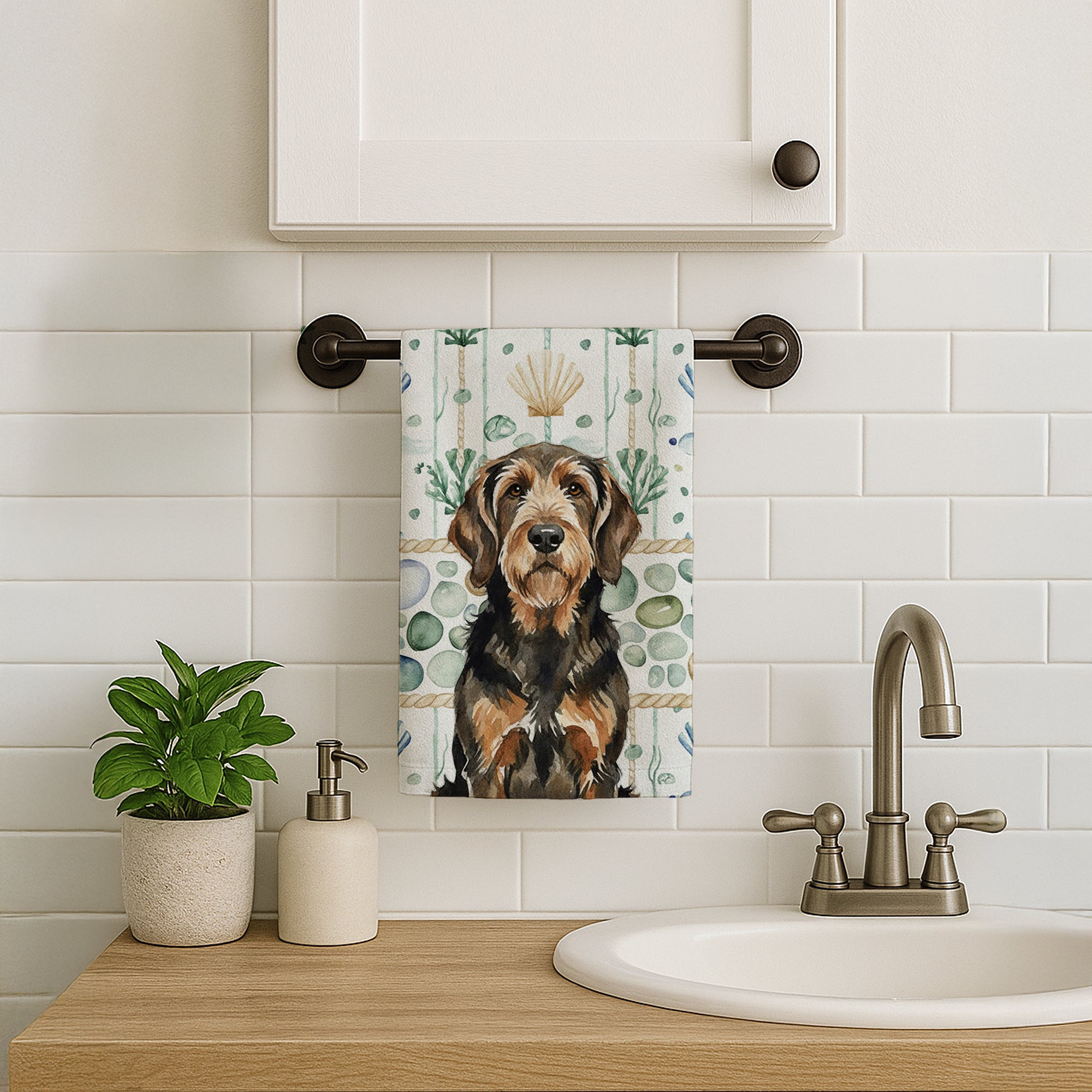 Caroline's Treasures Black and Tan Otterhound Coastal Sea Glass Kitchen Towel