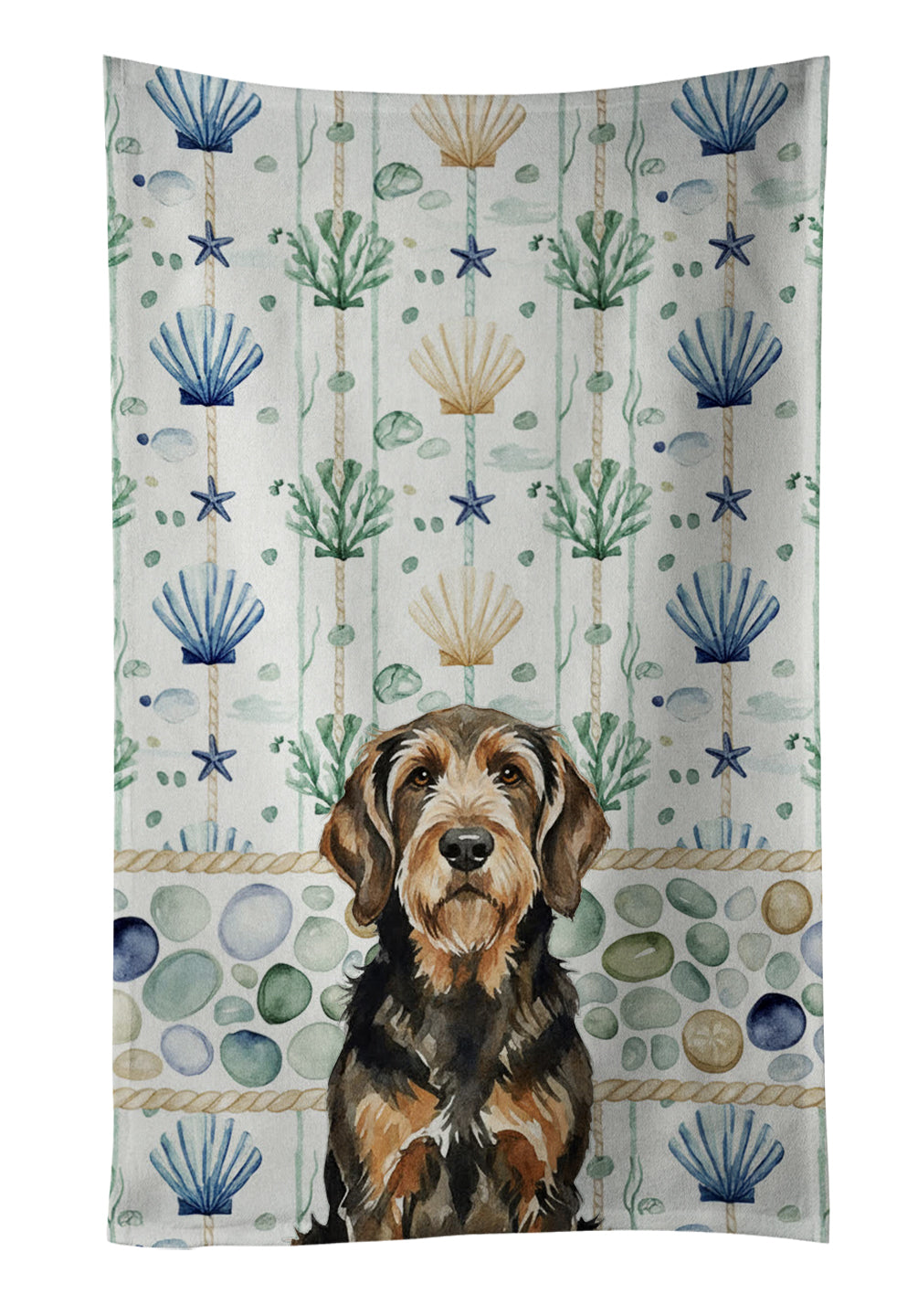 Caroline's Treasures Black and Tan Otterhound Coastal Sea Glass Kitchen Towel